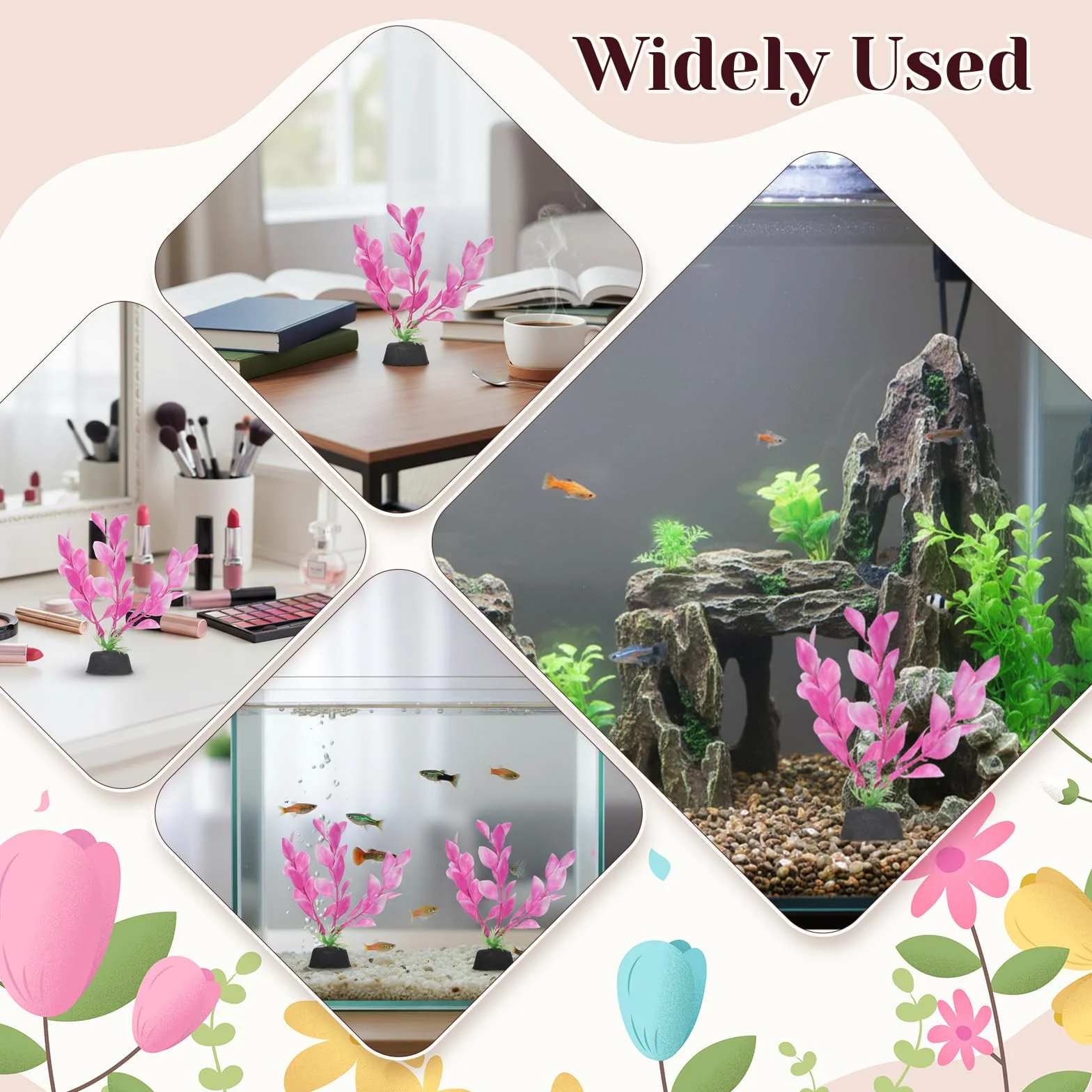 2 szt. 10 cm małe rośliny akwariowe do akwarium Betta, rośliny akwariowe, dekoracje, zbiorniki rybne, rośliny, liść, hamak, dekoracja trawy wodnej (różowe)
