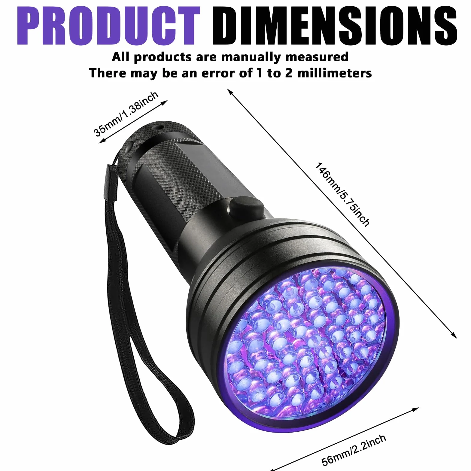 BAIFULAI 2 sztuki latarki UV z 51 diodami LED, lampa UV, bursztynowy detektor moczu, tester banknotów