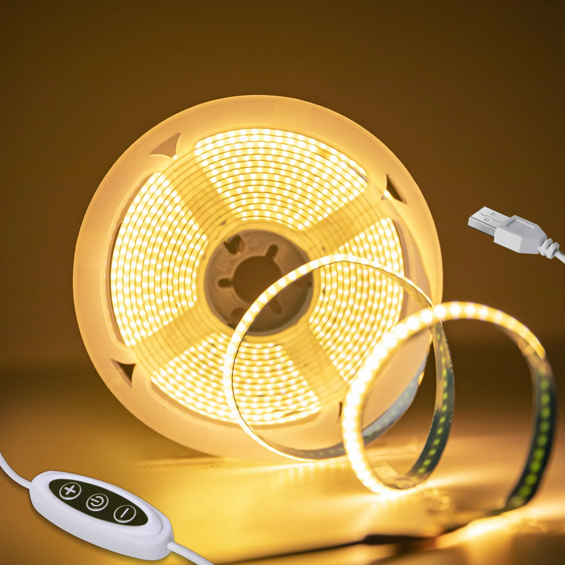Macchiatto 2 m USB 5 V COB LED Strip ciepły biały 3000 K, 640 LED ściemnione światło Strip CRI90 +, COB LED Strip Spotless elastyczne do podświetlenia telewizora sypialnia kuchnia szafa