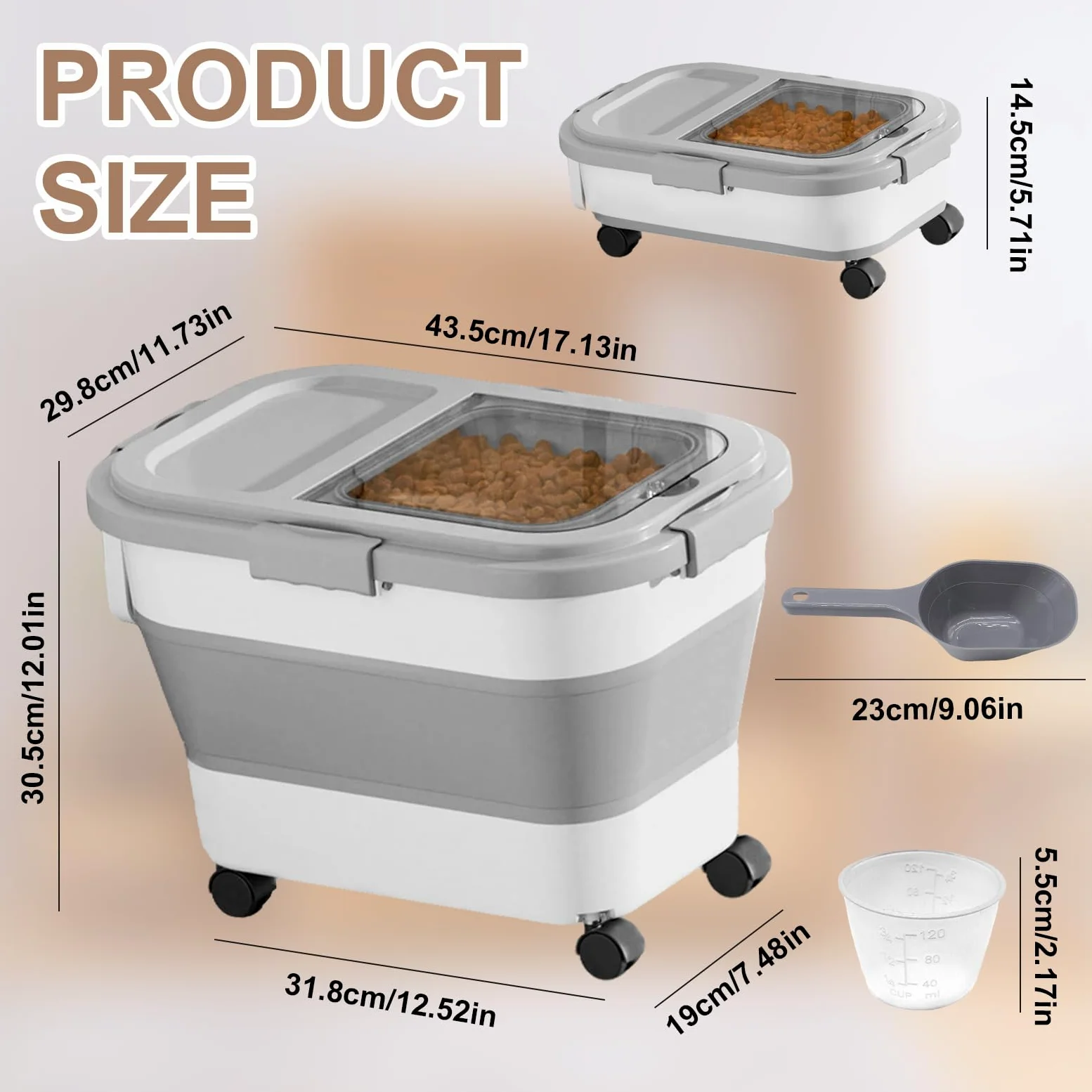 Pojemnik na karmę dla psów składany z kółkami 7-10 kg