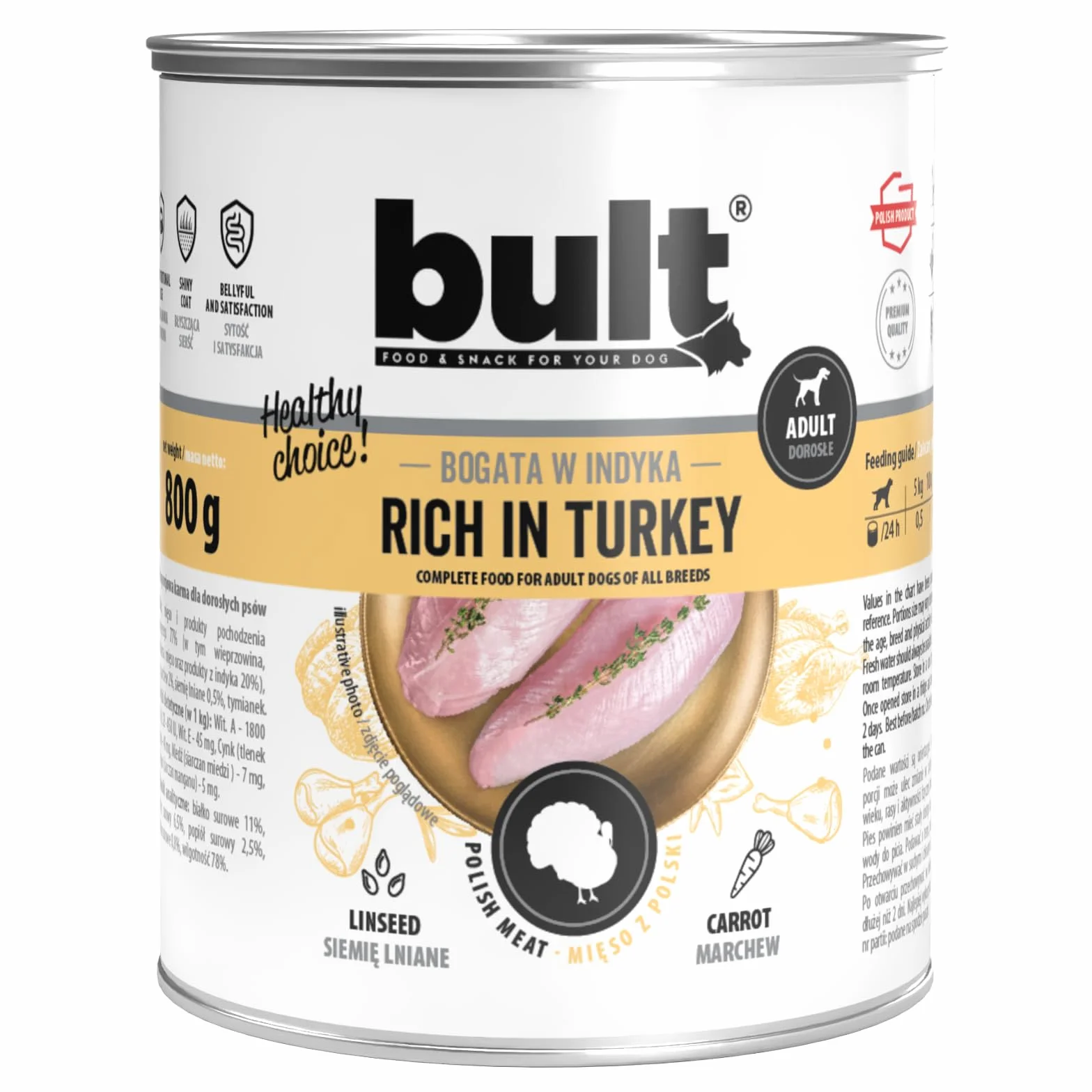 BULT, Mokra Karma dla Psa, Mix Smaków (Dorsz, Dziczyzna, Indyk, Jagnięcina, Kaczka, Wołowina), 800g x 12 Puszek, Dla Dorosłych Psów, Bez Konserwantów