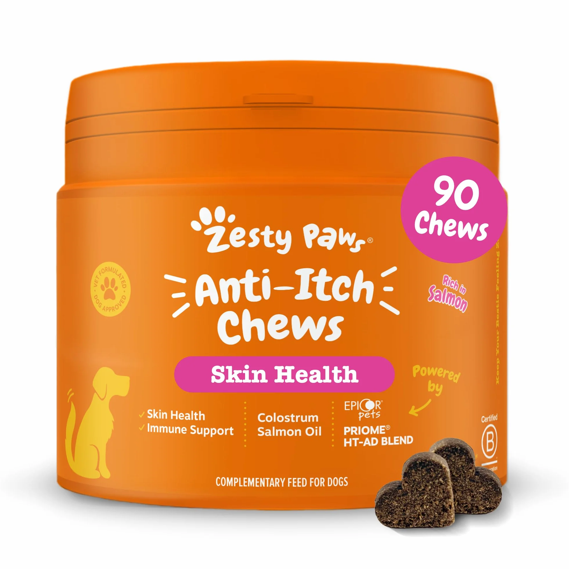 Zesty Paws Anti-Itch Chews for Dogs, 90 Chews, Soothes Itchy Skin & Supports Immune Health