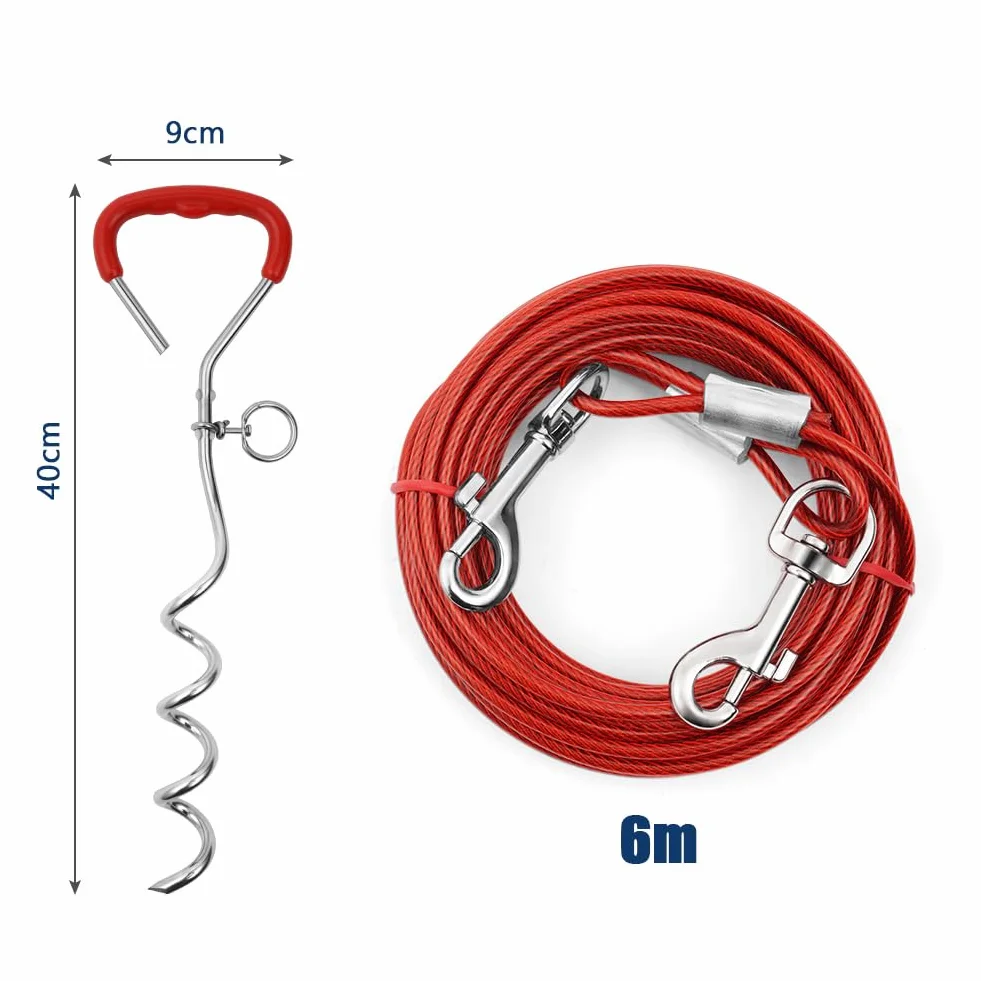 Aomig 6 m kabel do wiązania dla psa ze spiralnym kołkiem uziemiającym, wytrzymały na podwórko
