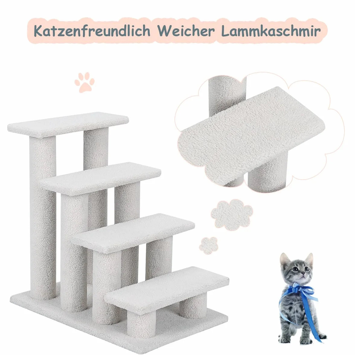 COSTWAY Schody dla zwierząt, dla kota, drzewo do wspinaczki, dla kota, do 25 kg, małe schodki dla zwierząt domowych, 4 platformy widokowe, 61 x 41 x 60 cm, płyta wiórowa