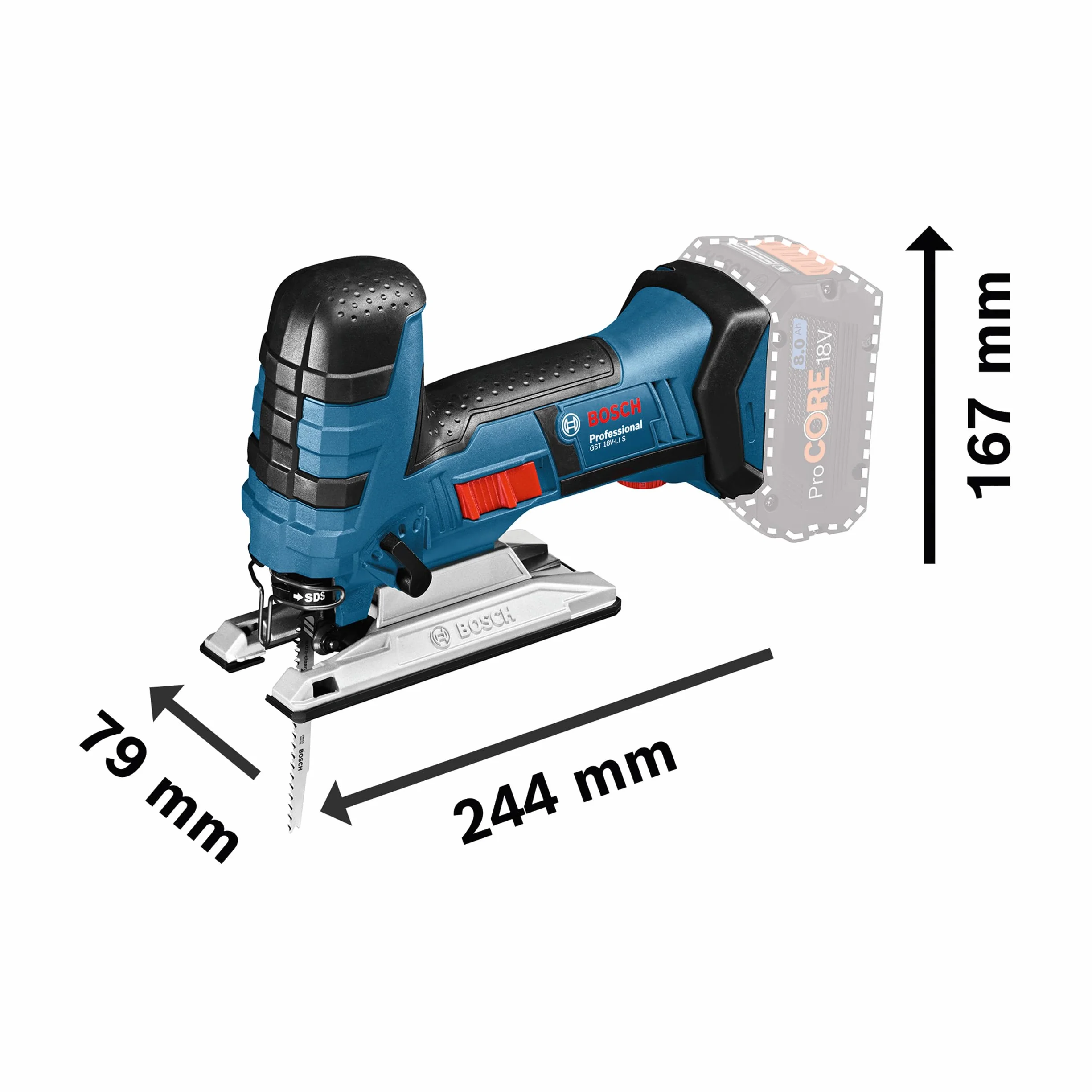 Bosch Professional system 18V: akumulatorowa wyrzynarka GST 18V-LI S (3 brzeszczoty do wyrzynarek, osłona przeciwodpryskowa, walizka L-BOXX)