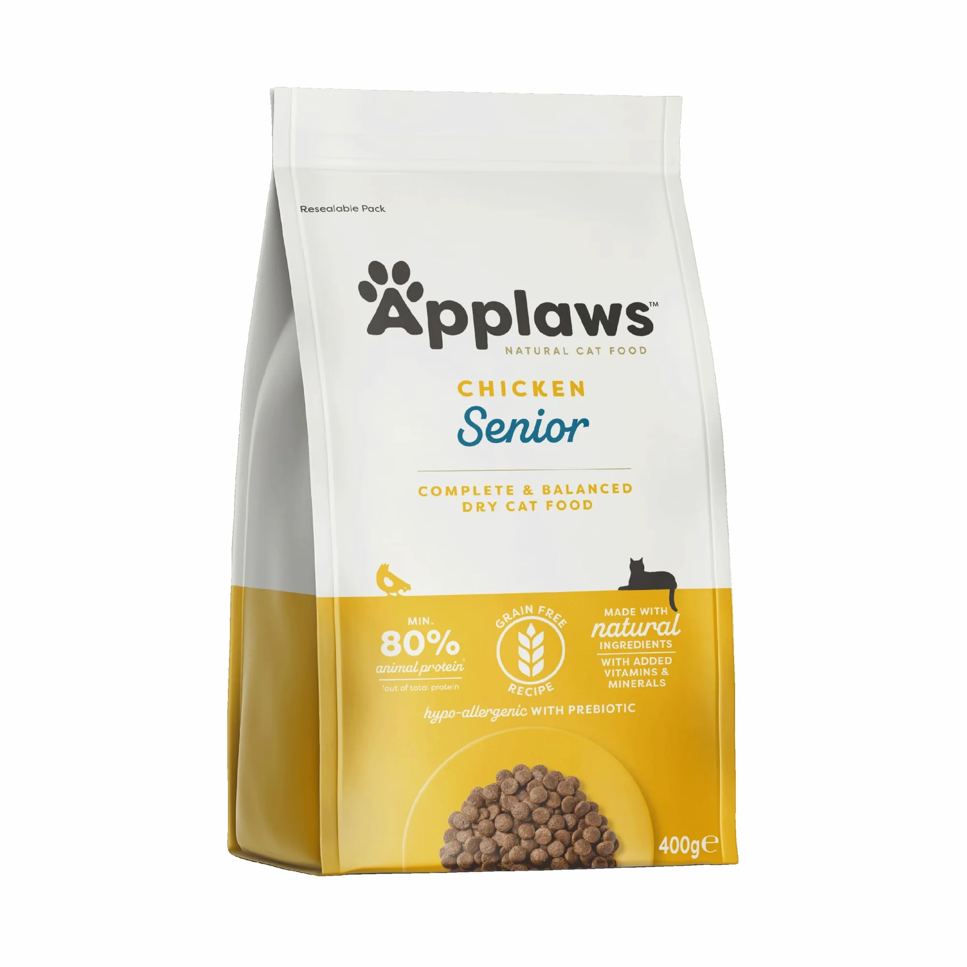 Applaws Natural and Complete Dry Cat Food for Senior Cats, Grain Free, Chicken, 400g
