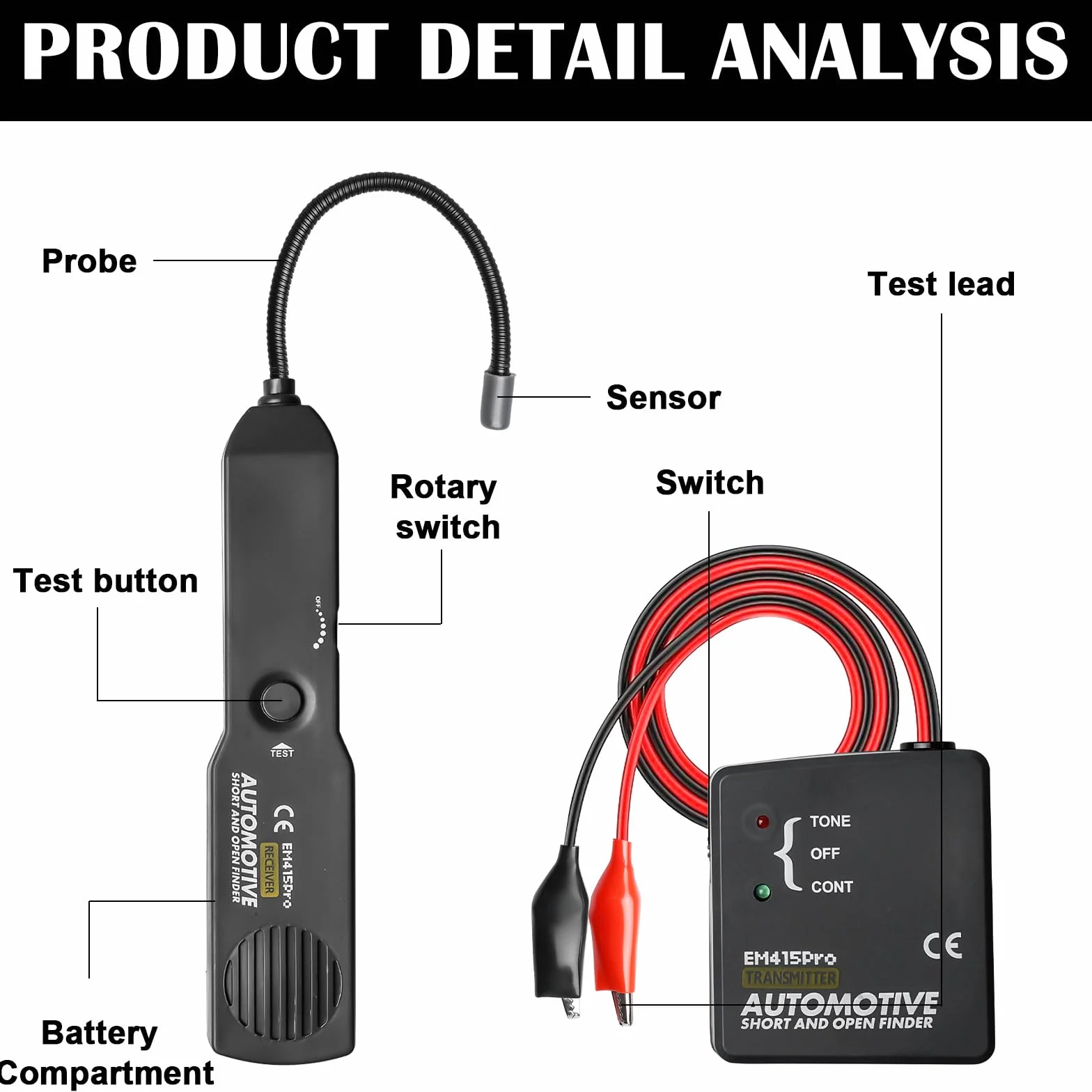 Wyszukiwacz przewodów i generator dźwięku, Cable Tracker Multifunctional tester sieci, tester kabli, identyfikuj przewody i przetestuj przepływ przewodów telefonicznych RJ11 (czarny)