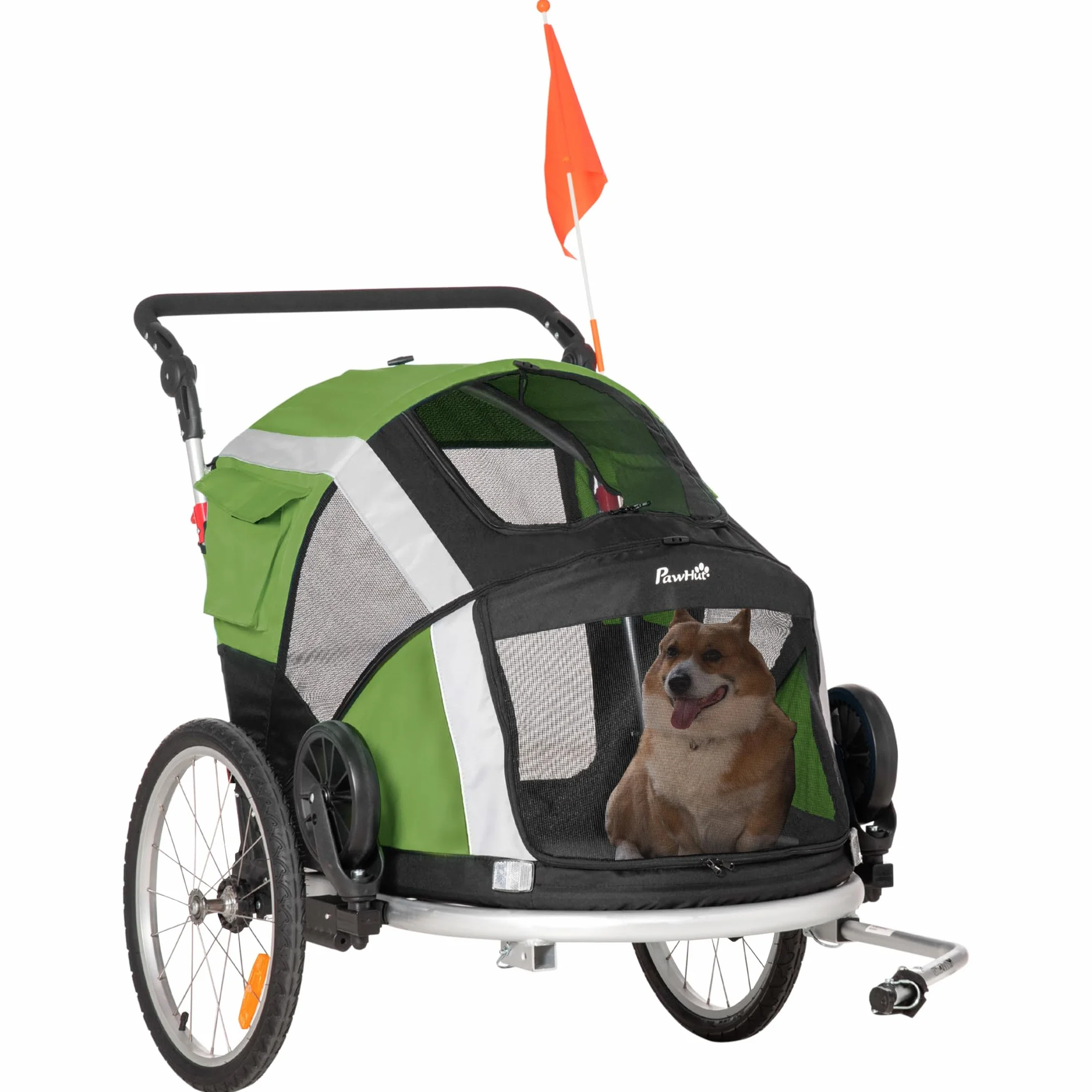 PawHut 2-in-1 Hundeanhänger klappbar Haustier Fahrradanhänger Hundetransporter Hunde Fahrrad Anhänger atmungsaktiv Aluminium Oxford Gewebe 150 x 82 x 108 cm