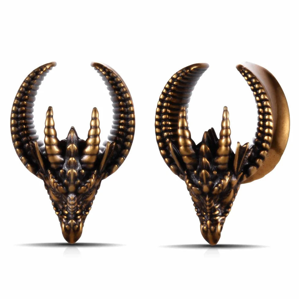 ERKUOO 2 szt. otwór siodło tunel do uszu czaszka rogi zatyczka do uszu mierniki do uszu piercing ekspander szpilki rozciągacze moda piercing ciała biżuteria kolczyki prezent 8 mm-25 mm