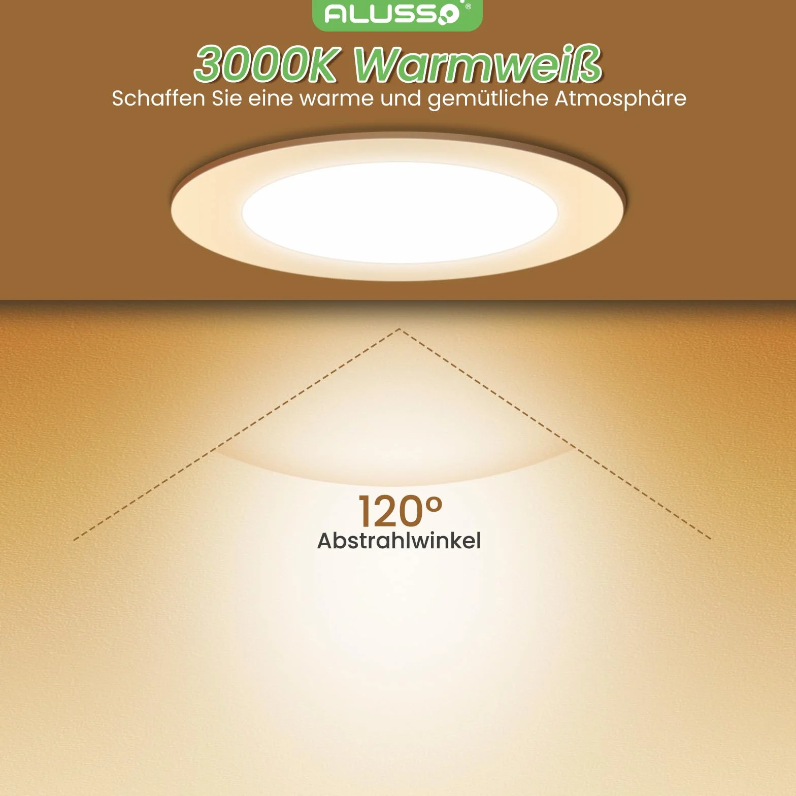 ALUSSO 6 sztuk bardzo płaskich, wpuszczanych reflektorów LED, 10 W, 230 V, 700 lm, ciepła biel, 3000 K, głębokość montażu 30 mm, IP44, do łazienki, salonu, kuchni