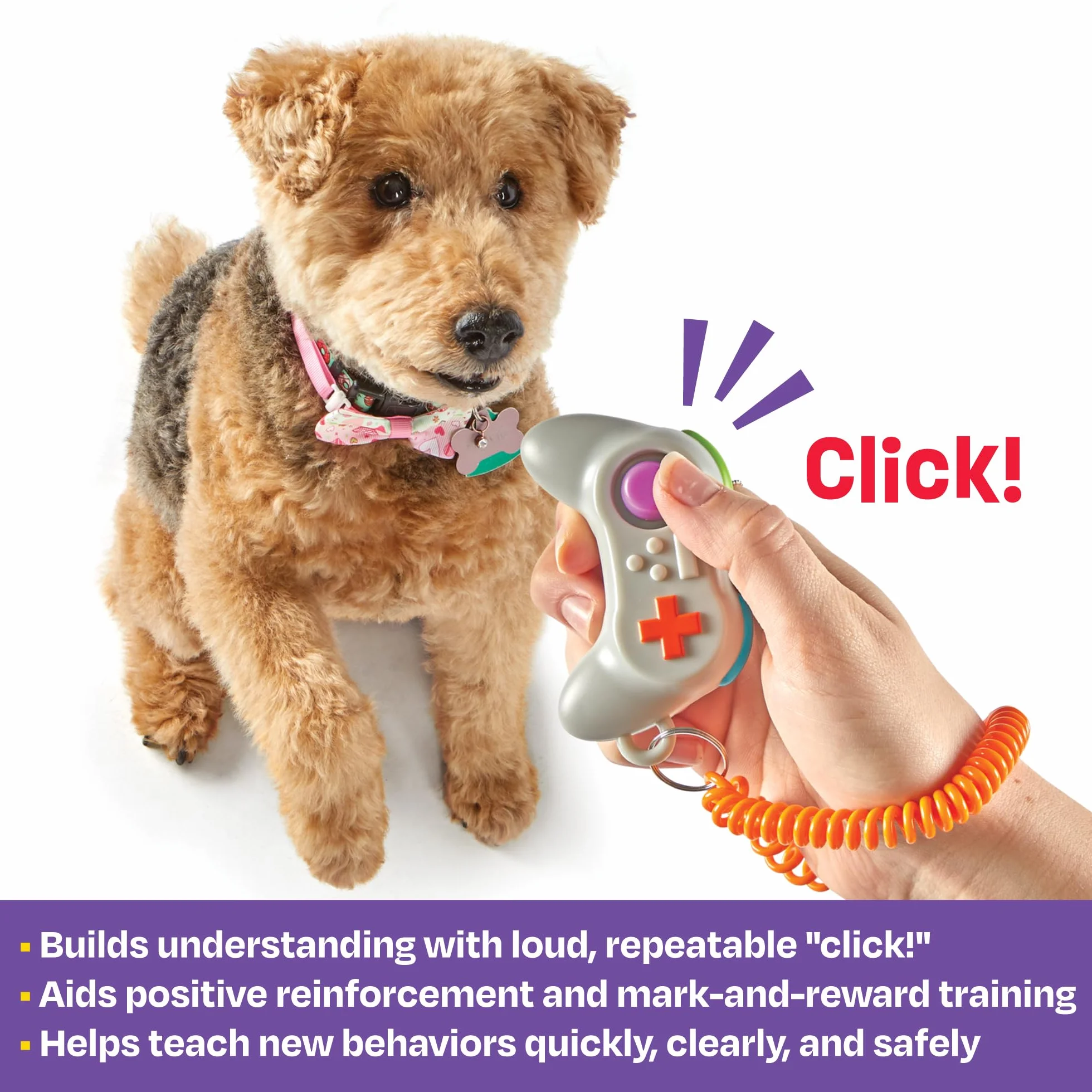 Brightkins Smarty Pooch Training Clicker Gamepad, Clicker do treningu psów z elastycznym paskiem na nadgarstek, rozwiązania do treningu i zachowania psów, 1 sztuka