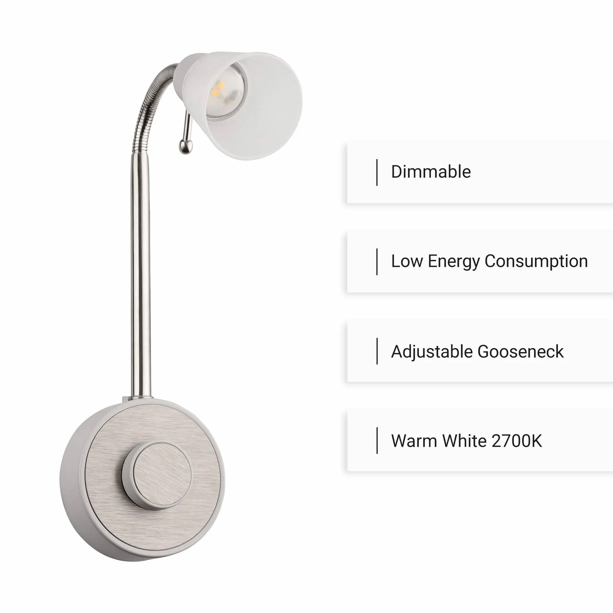 SEBSON Lampa LED do gniazdka ściemniana 2 W łabędź szyja elastyczna ciepła biel 2700 K
