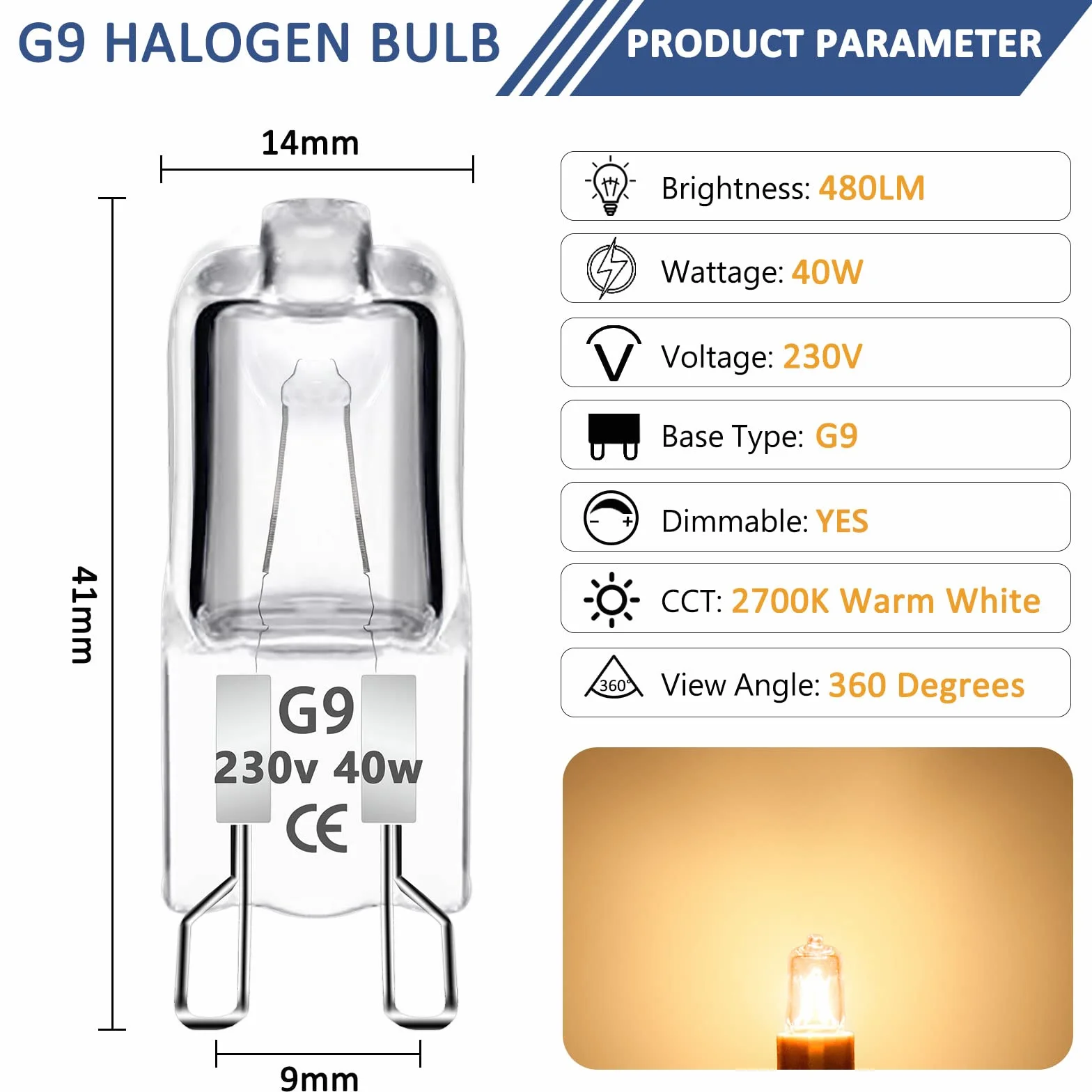 Caldarax Zestaw 12 żarówek halogenowych G9 40W 230V ściemniania 2700K 480lm do piekarnika