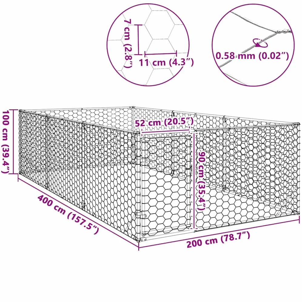 vidaXL Buda dla psa na zewnątrz z drzwiami 2x4x1 m, ocynkowana stal