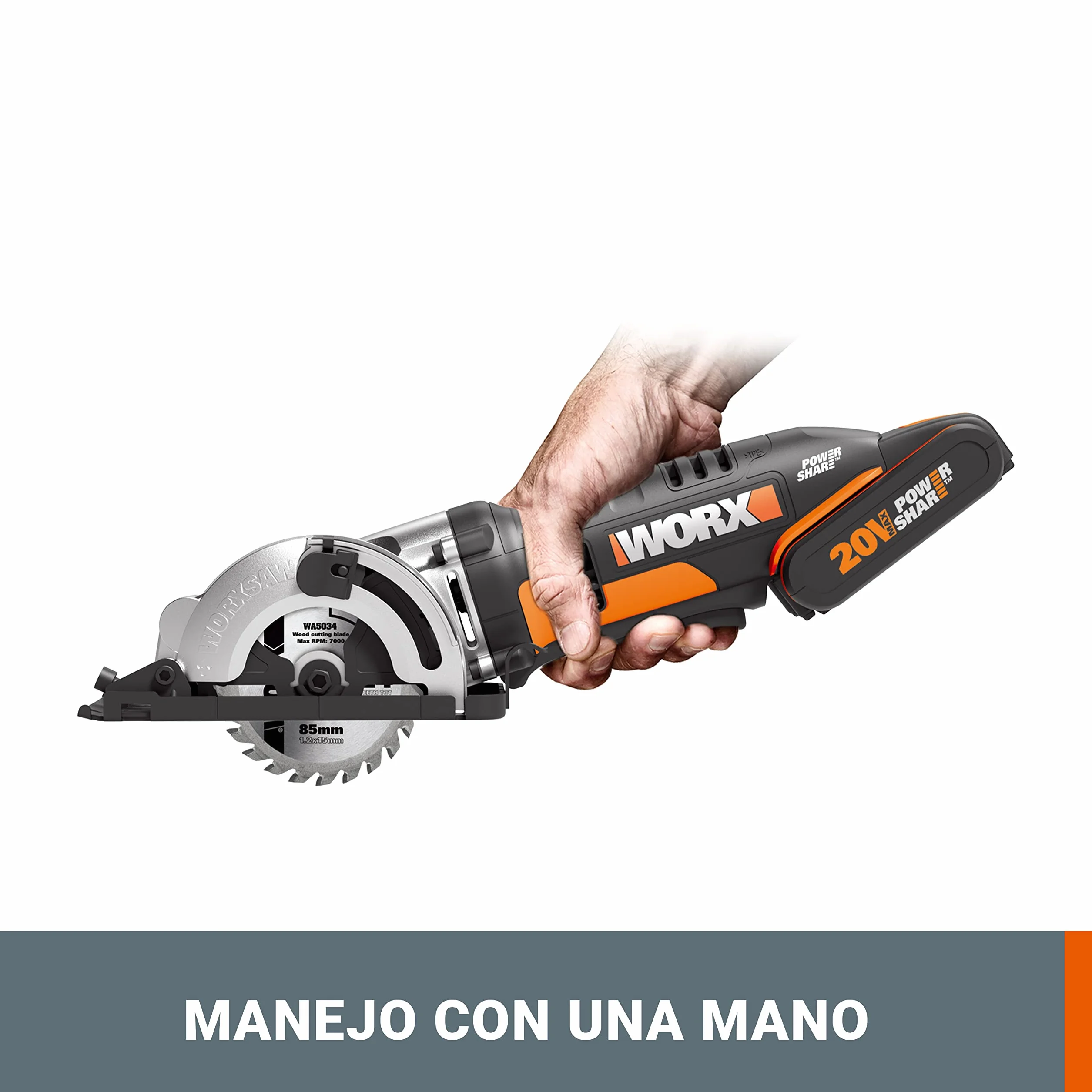 WORX WX527.9 Akumulatorowa Ręczna Pilarka Tarczowa WORXSaw 20 V, Cięcie Zanurzeniowe i Piłujące do 27 mm, do Drewna, Cienkiego Metalu, Ceramiki, Tworzyw Sztucznych, bez Akumulatora i Ładowarki