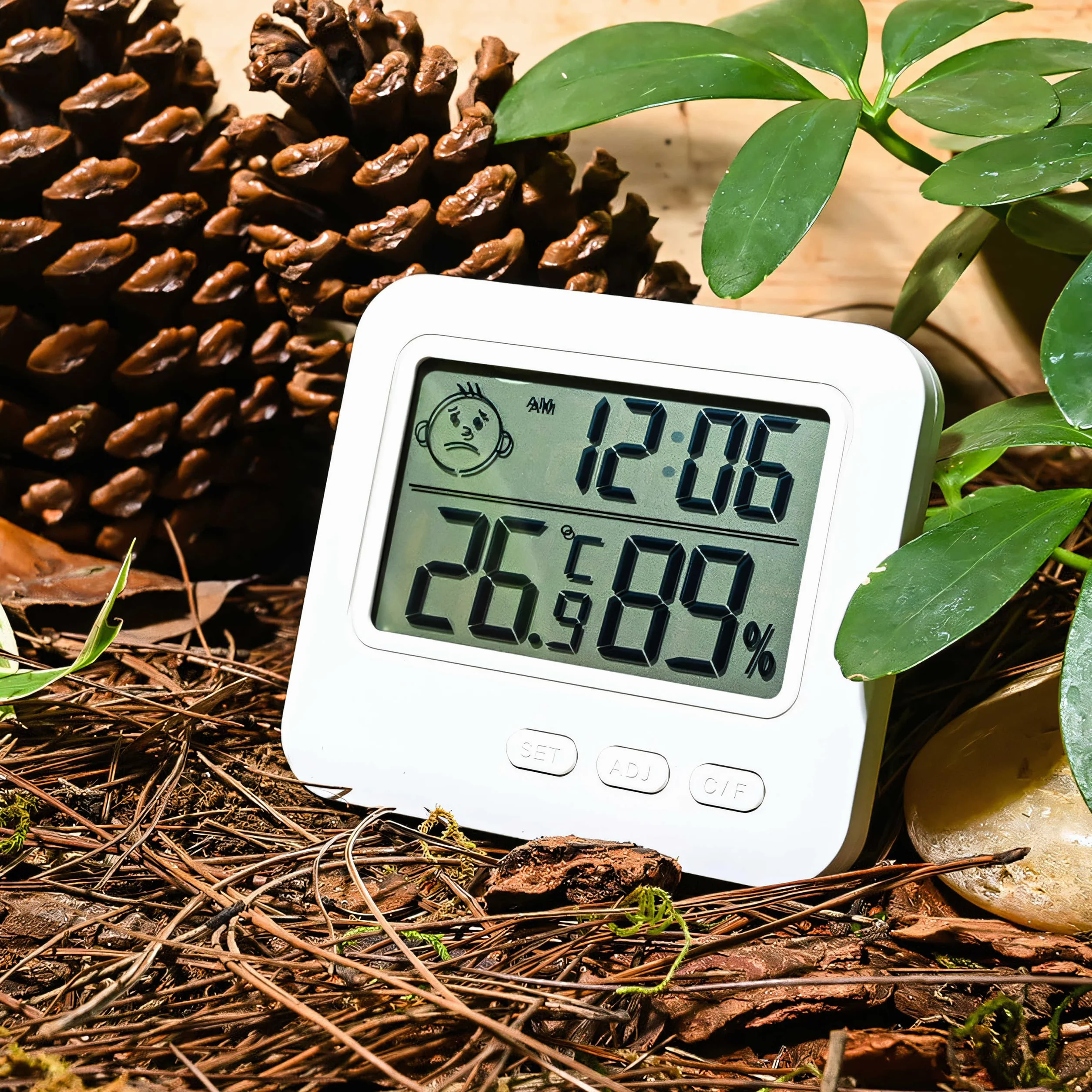 Retoo Termometr, Higrometr do wnętrz, monitor temperatury, pokojowy, miernik wilgotności, zasilanie bateryjne, duży, LCD do biur, domu, dla gadów, biały, kolor