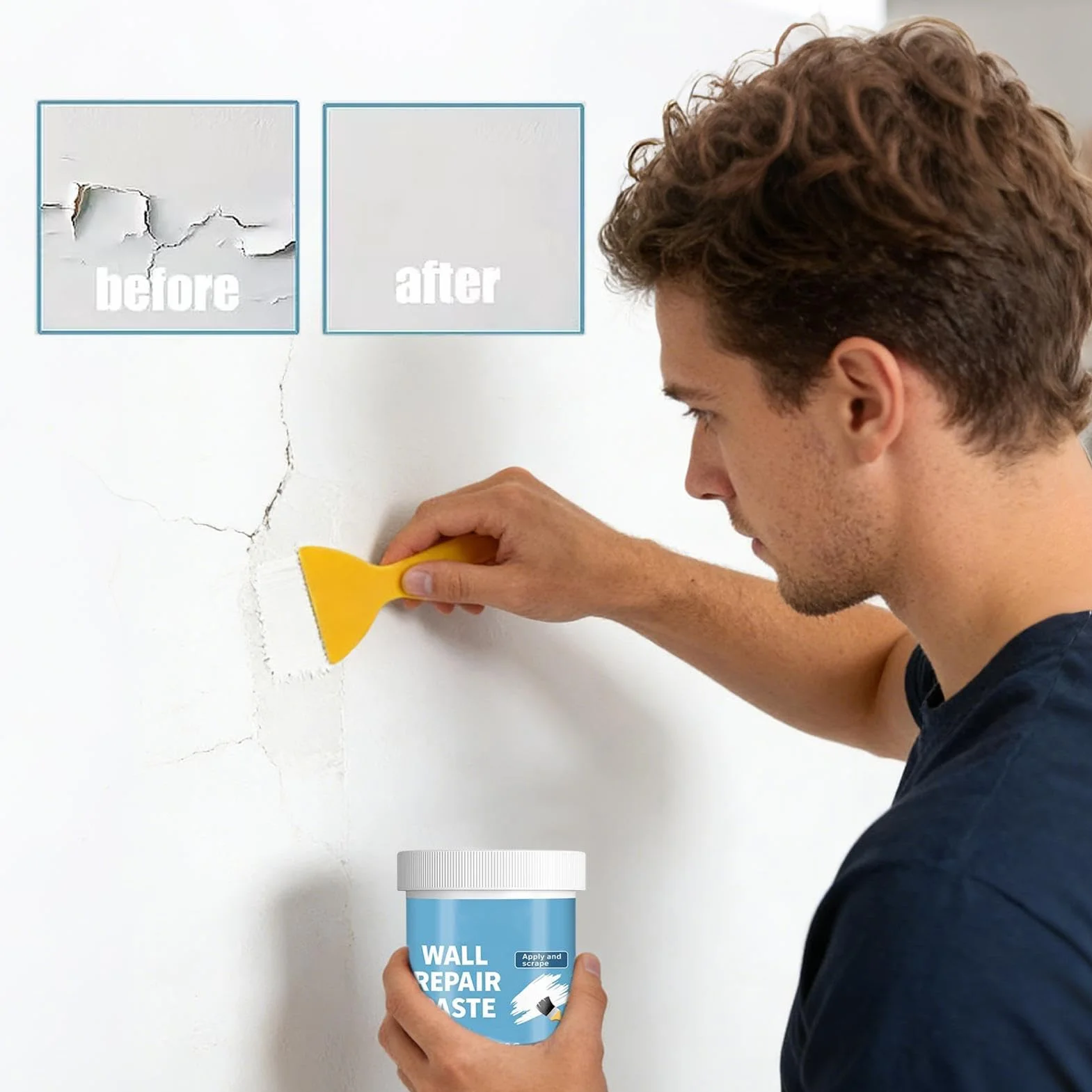Wall Repair Paste - Waterproof Hydrophobic Drywall Putty for Cracks Nail Holes Dents | Fast Dry Formula, Easy Application Spackling Paste for Home Renovation Kitchen Living Room Walls