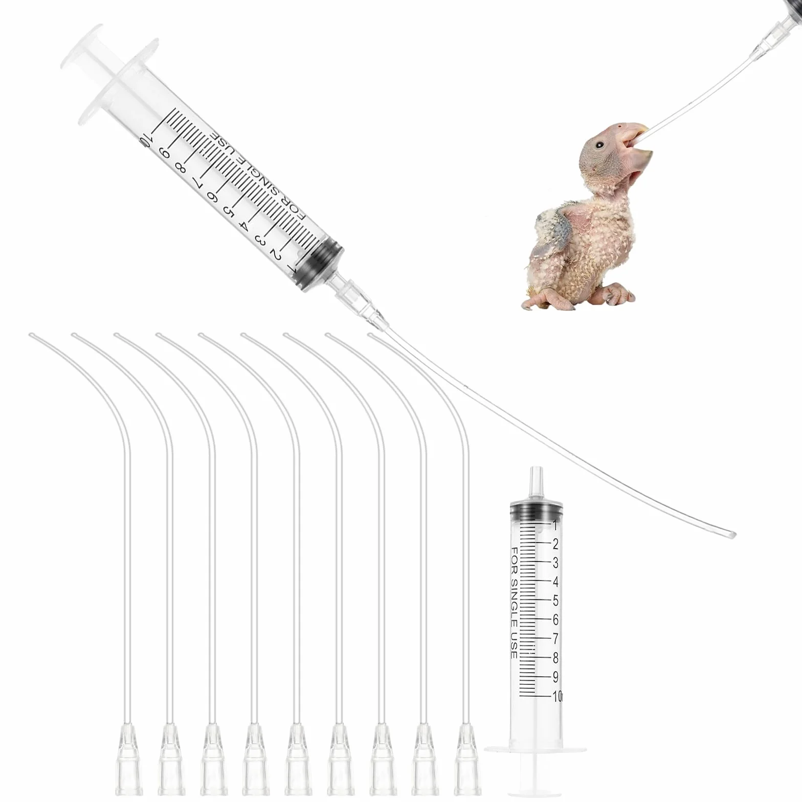 JIEYAO 10 sztuk wężyk do karmienia młodych ptaków, 2 szt. strzykawka 10 ml z wężem, gołębie, akcesoria, karma, strzykawka do karmy, kaniula, guziki, narzędzie do karmienia dla niemowląt, ptaków, papug