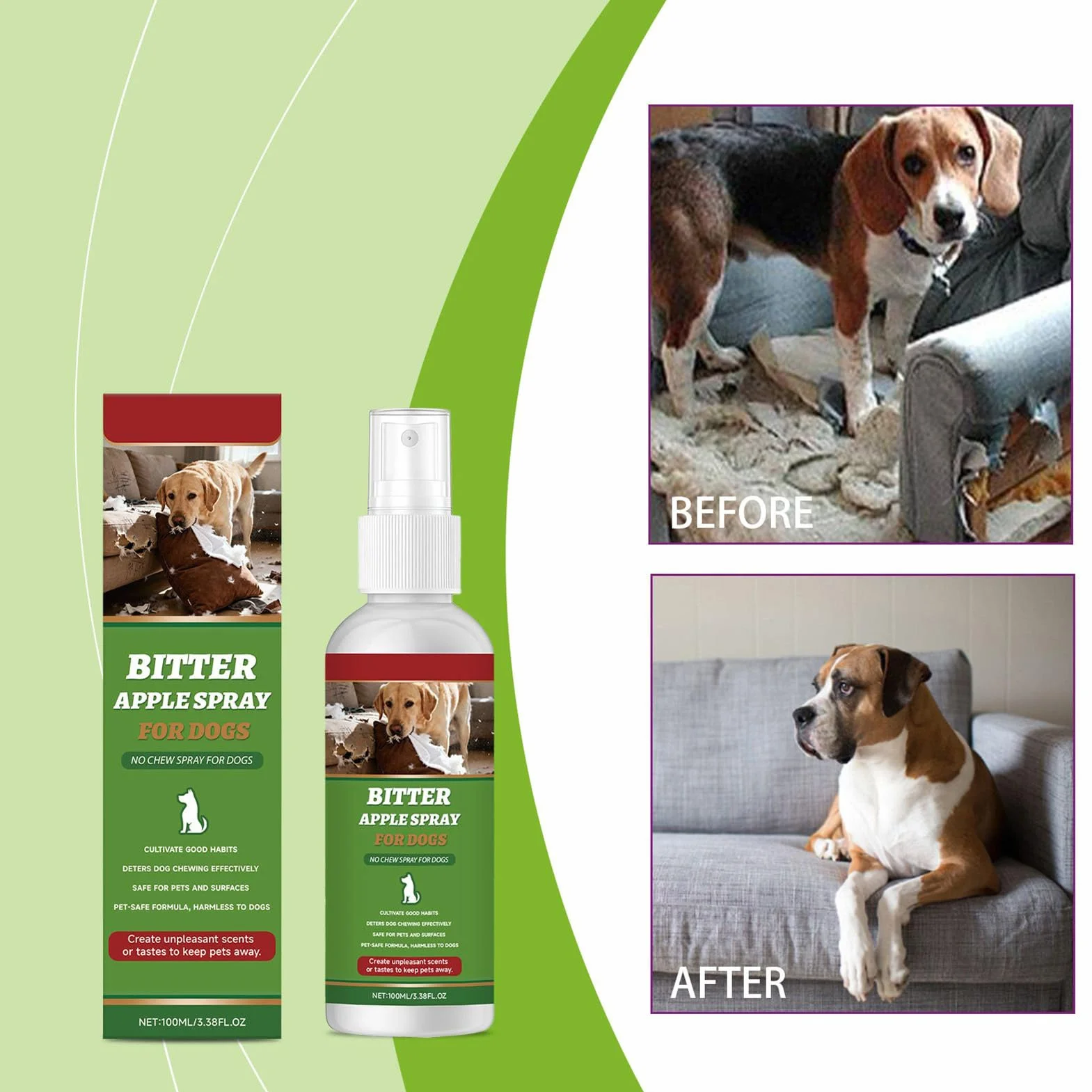 Spray do ?ucia dla psów, naturalny sk?adnik, 100 ml, naturalny korektor zachowania , spray ochronny do mebli, trwa?y, do wewn?trz, zewn?trz, dywan