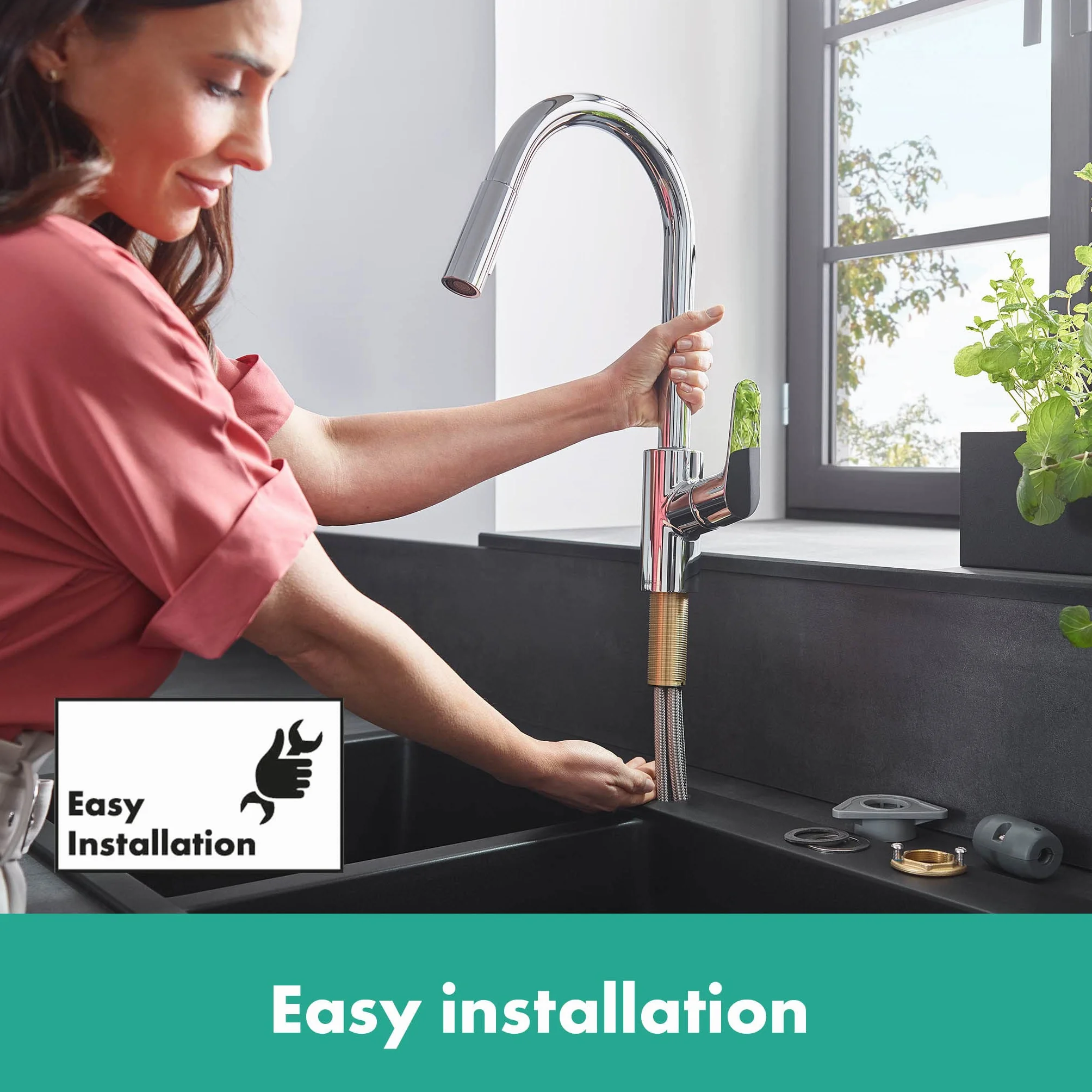 hansgrohe Focus M41 - bateria kuchenna z wyciąganą wylewką, 2 strumieniowa, kran kuchenny z wysokością wylewki 240 mm, jednouchwytowa armatura kuchenna, chrom, 31815000