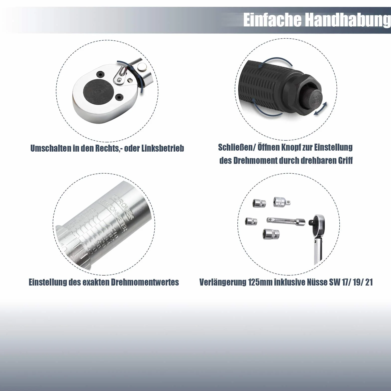 HASKYY 1/2" Klucz dynamometryczny 28-210 Nm odwracalna grzechotka napędowa