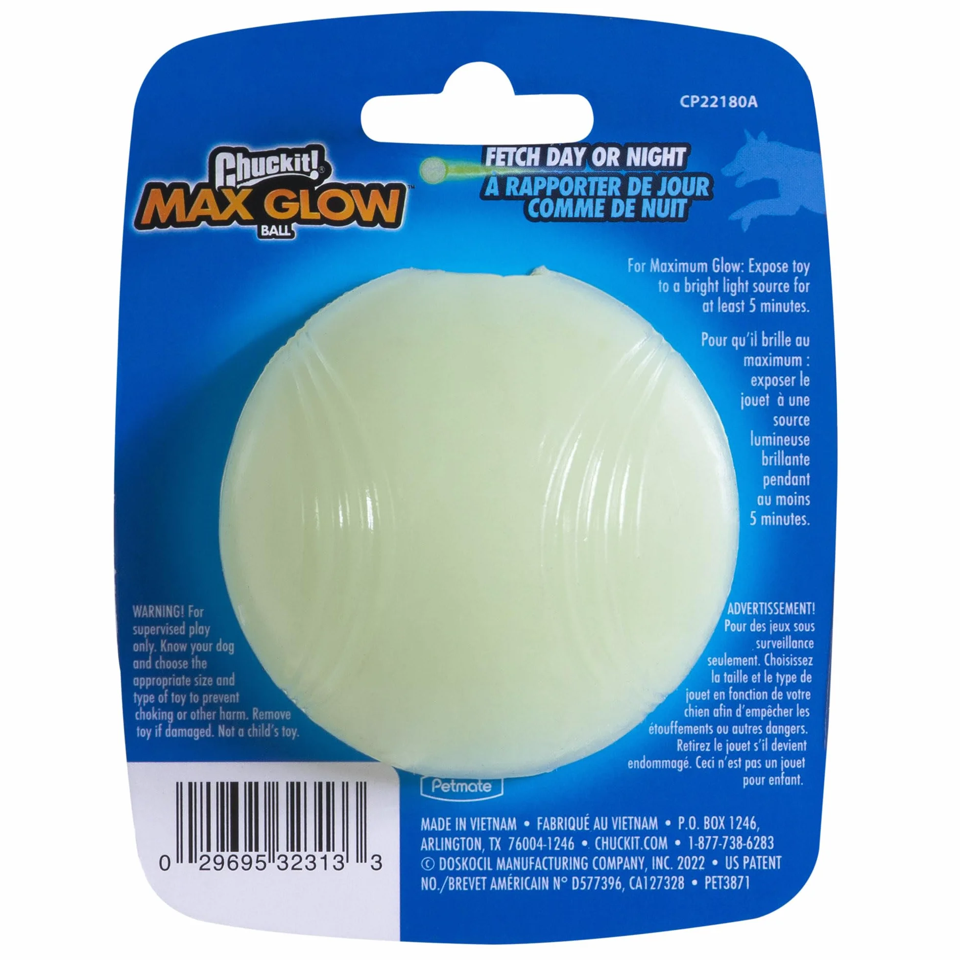 Chuckit! Max Glow Dog Ball High Visivity Glow In The Dark Bouncy gumowa noc Time Petch zabawka - średnia 6,5 cm