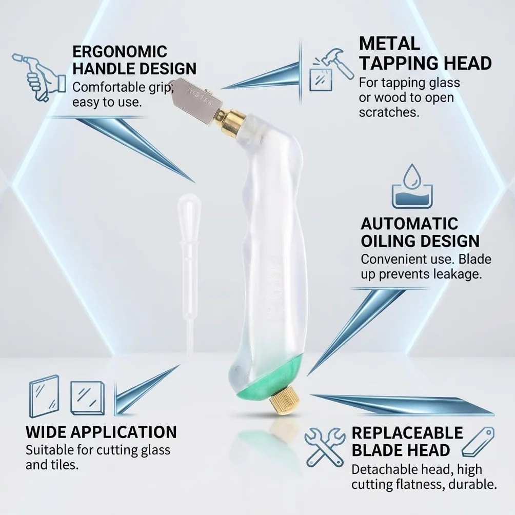 Fafeicy Glass Cutter, Ręczny ręczny nóż Grip do podawania oleju Zestaw do cięcia szkła do cięcia płytek ceramicznych Automatyczne smarowanie