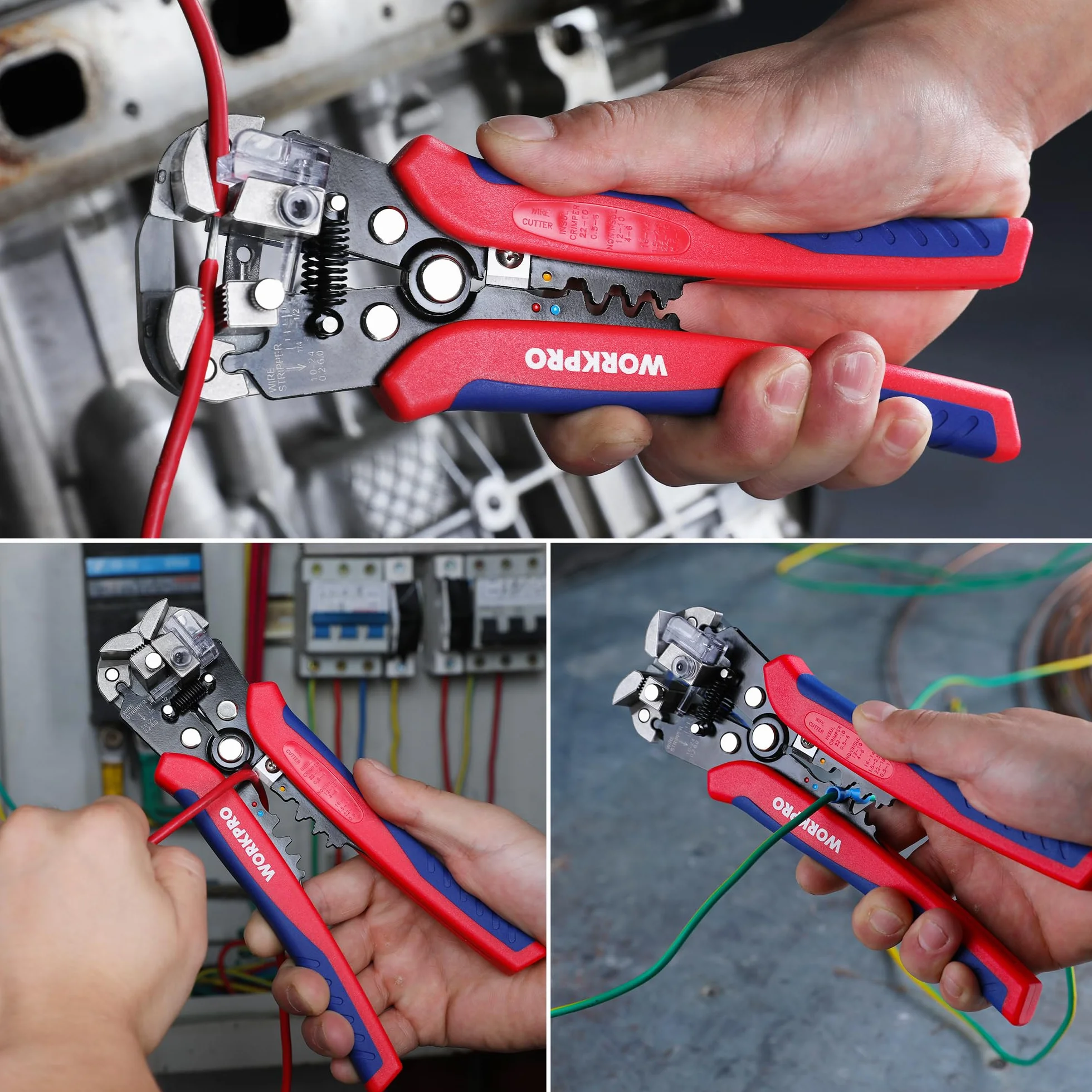 WORKPRO Pince à Dénuder Automatique 200mm 3 en 1 AWG 24-10 (0,2~6,0mm²)