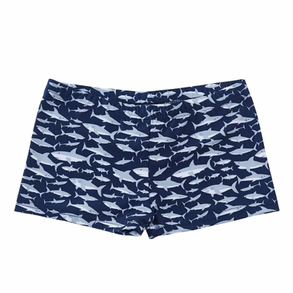 Slipstop Sharks chłopięce szybkoschnące kąpielówki w kolorze ciemnoniebieskim plaża wakacje surfowanie wypoczynek, NIEBIESKI, 4-5 Years