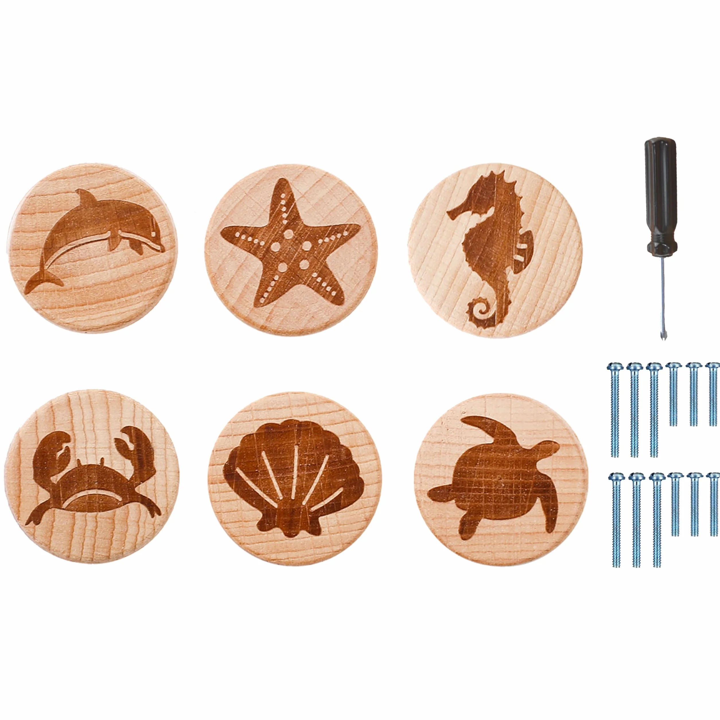 6 sztuk uchwytów do mebli dziecięcych, motyw oceanu, gałki do szafek dziecięcych i łazienki, 3,5 cm x 2,8 cm, w zestawie śruby