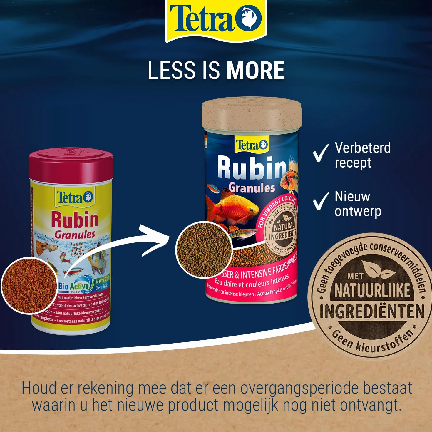 Tetra Rubin Granules – karma dla ryb w postaci granulatu z naturalnymi wzmacniaczami kolorów, idealna dla wszystkich ryb w środkowej warstwie wodnej akwarium, puszka 250 ml
