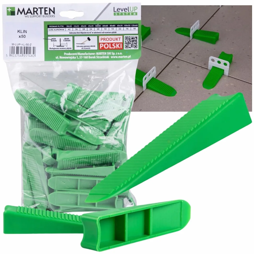 MARTEN LEVEL UP System poziomowania płytek 150-500-1000 zakładek sztuk, szerokość fugi 1-3 mm, grubość płytek 5-15 mm - szczypce, kliny, zakładki ciągnące - doskonałe wyniki dla wykładzin podłogowych