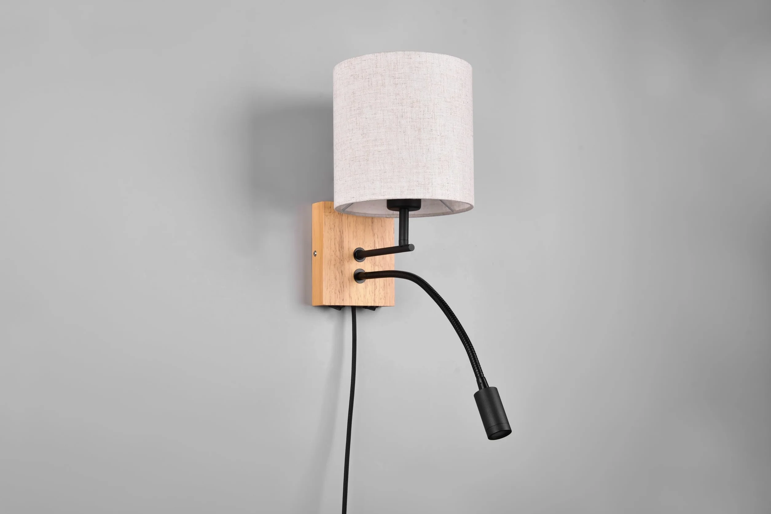Trio Leuchten Kinkiet NILAM 212879236, naturalne drewno, abażur, bez 1x E27, ramię z diodą LED 3,1 W, Flex Connect