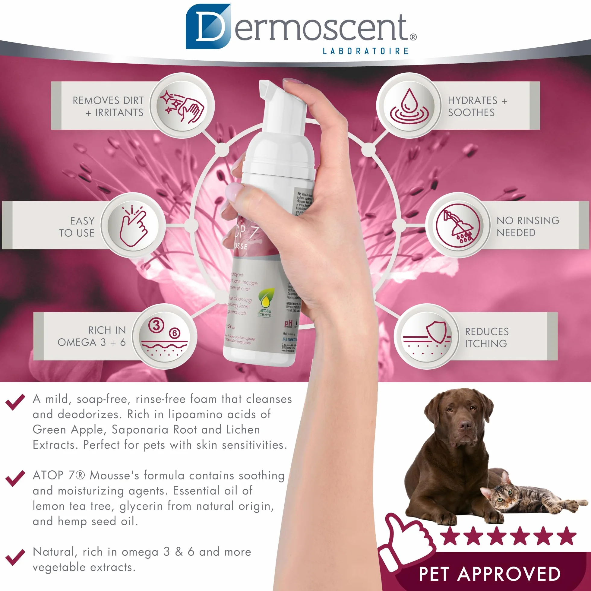 Dermoscent Atop 7 Mousse Suchy Szampon dla Zwierząt, 150 ml