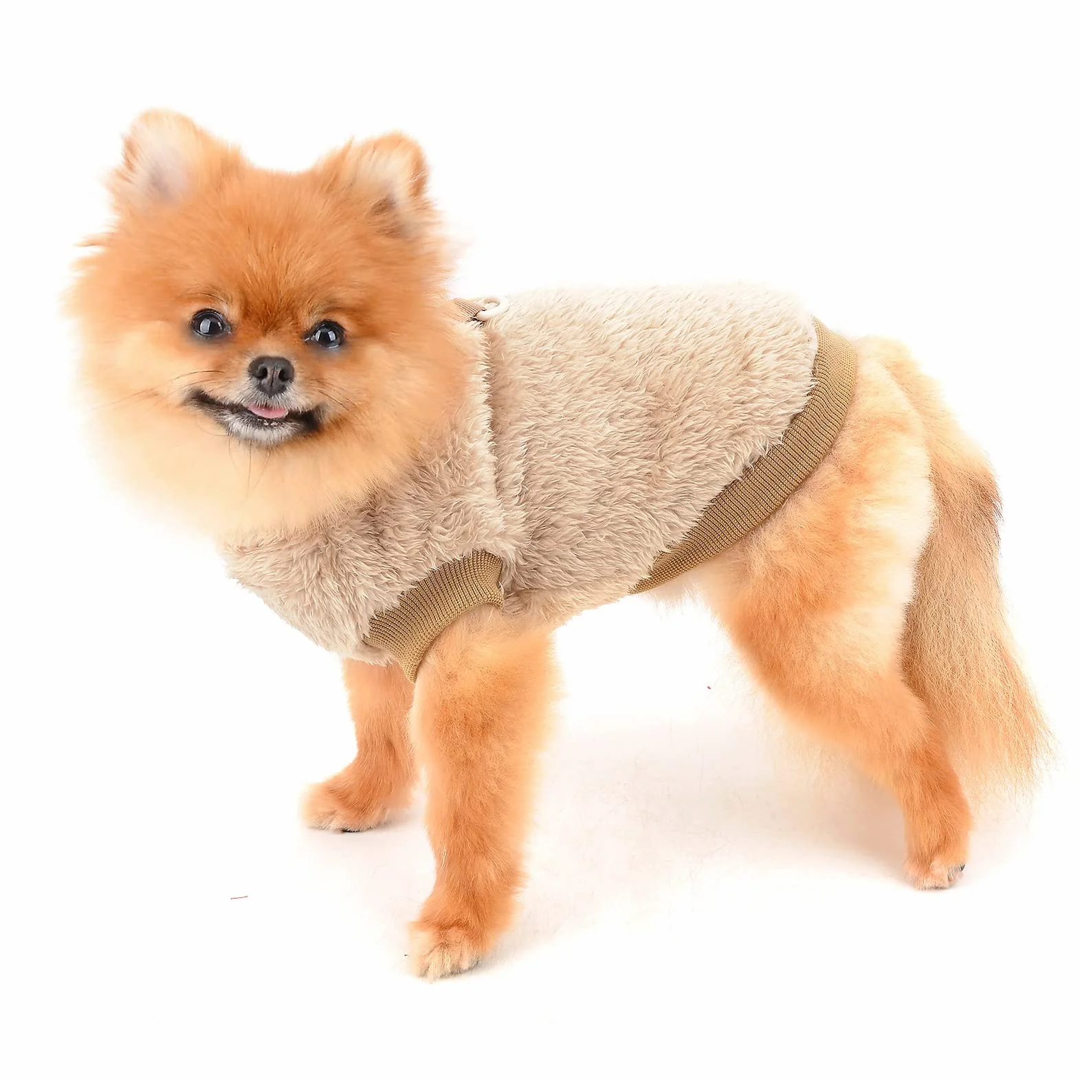 SMALLLEE_LUCKY_STORE; Sherpa polarowy sweter z d-ringiem dla zwierząt domowych; kamizelka z golfem; miękki bluz; kurtka dla małych psów, kotów, szczeniąt, yorkie, chihuahua; ciepłe ubrania na jesień i