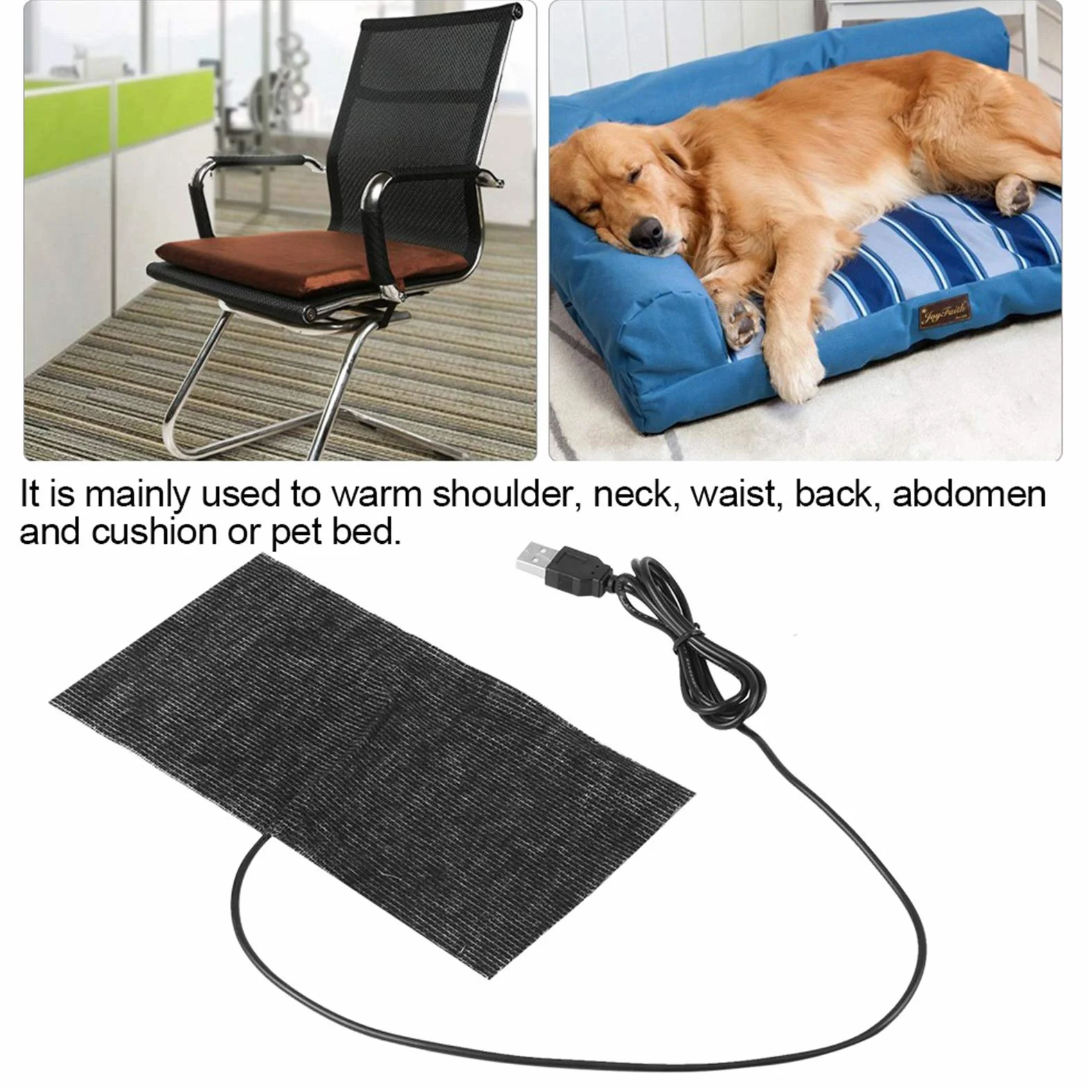 Gedourain 1 szt. Czarna Mata Grzewcza z Włókna Węglowego 5 V USB 20x10 Cm Pad Ciepły Koc na Ramiona, szyję, talię, Plecy, Brzuch i poduszkę lub Legowisko dla Zwierząt
