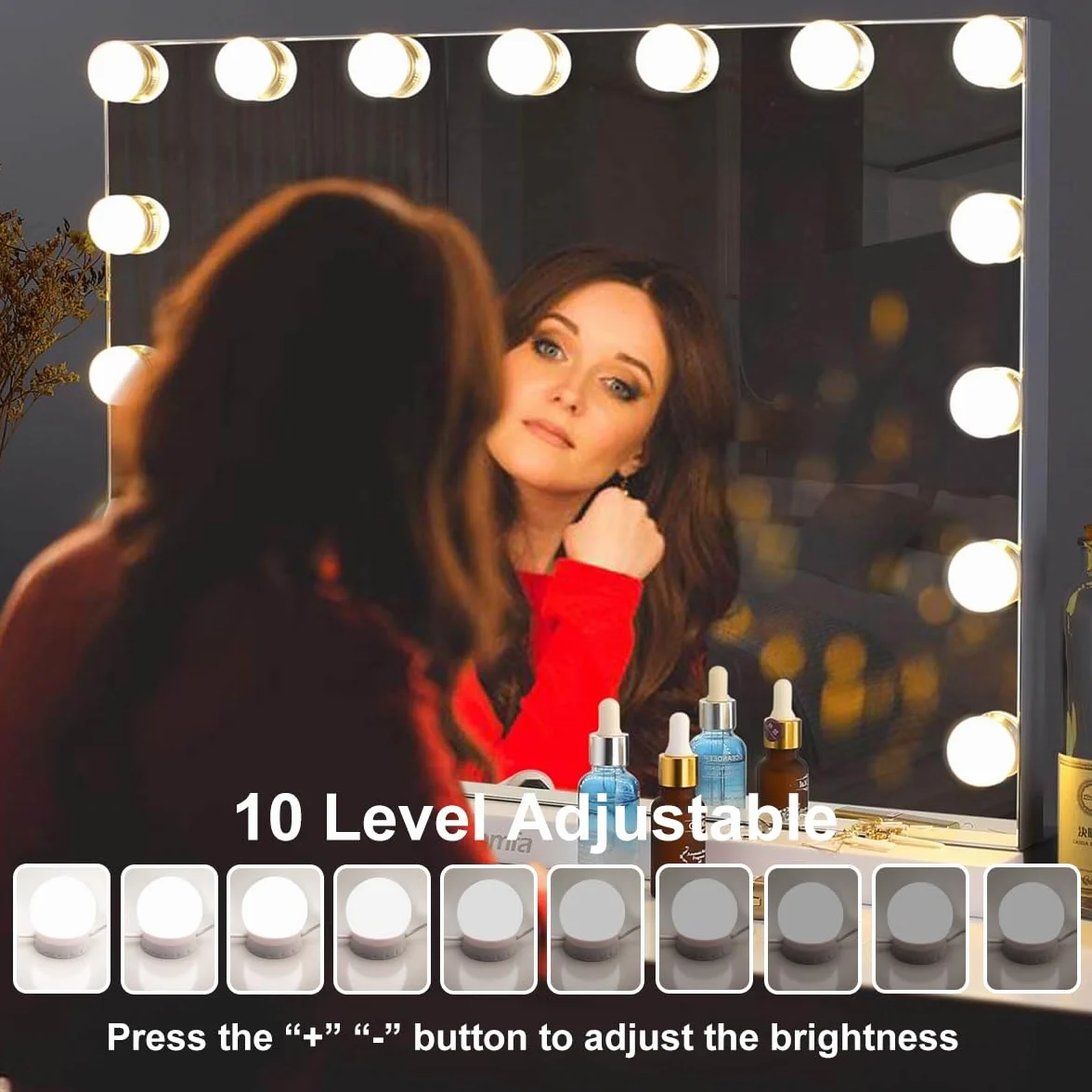 Lampki LED do Luster Kosmetycznych, Lampki Kosmetyczne z 10 Żarówkami z Regulacją Jasności, 3000K 4000K 9000K i 10 Poziomami Regulacji Jasności, do Makijażu, Garderoby, Łazienki