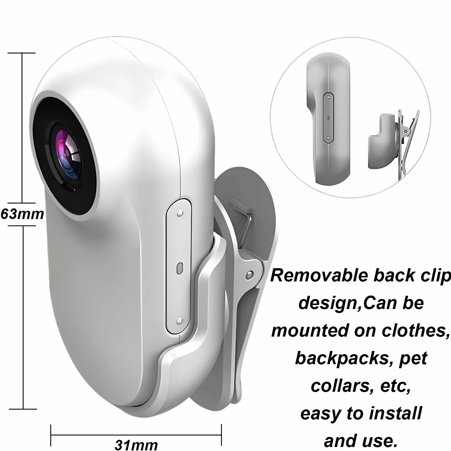 Kamera z obrożą dla zwierząt 1080P 170° szerokokątna USB ładowalna LCD