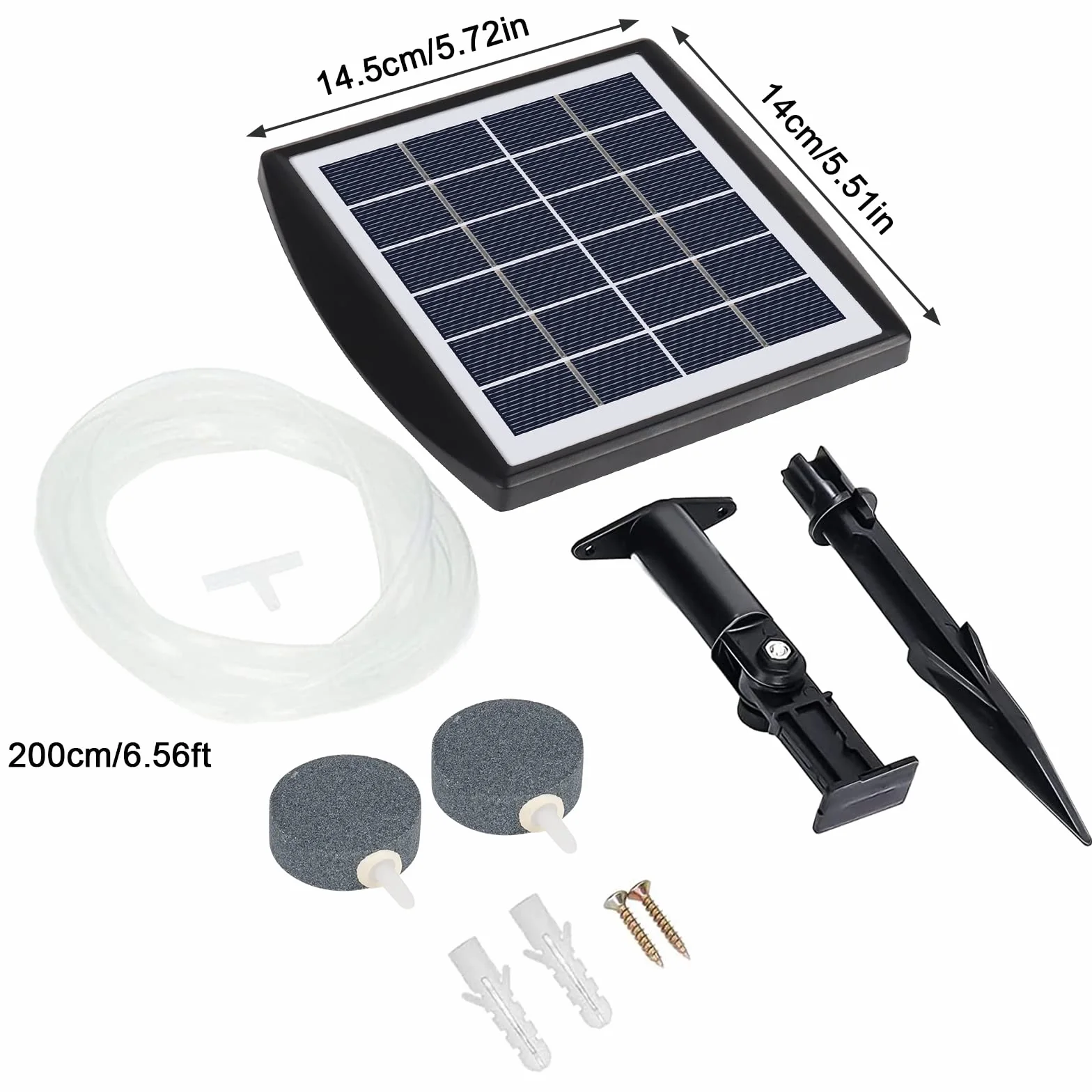 Pompa tlenu solarnego 2 W do stawu i akwarium, tlen 2200 mAh z kamieniem powietrznym i wężem