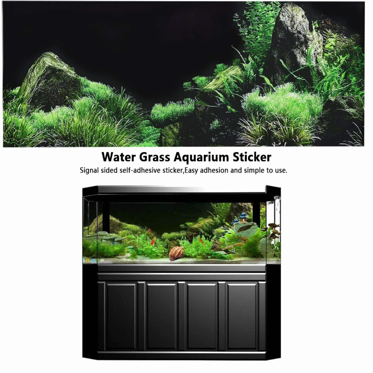 Plakat akwariowy, woda z dna morskiego, trawa, tło akwarium Plakat Klej do PVC Terrarium Dekoracja tła Papierowa naklejka na tło akwarium (61 x 40 cm)