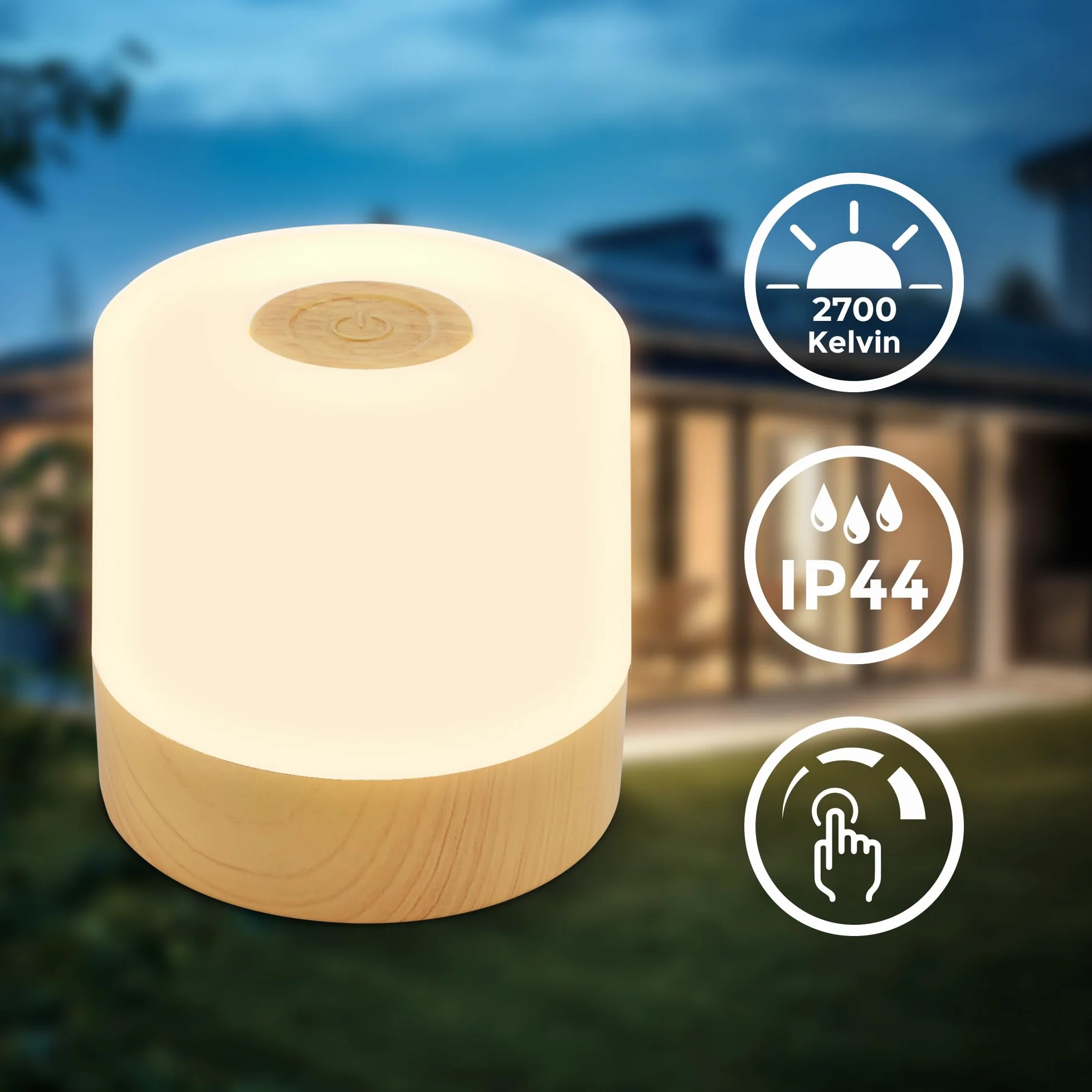 B.K.Licht - Mini lampa stołowa LED, bezprzewodowa, IP44 z dotykiem, ściemniana stopniowo, akumulator, kabel USB-C, lampka nocna, lampa dekoracyjna, lampa LED, lampa na baterie, lampa stołowa, lampa