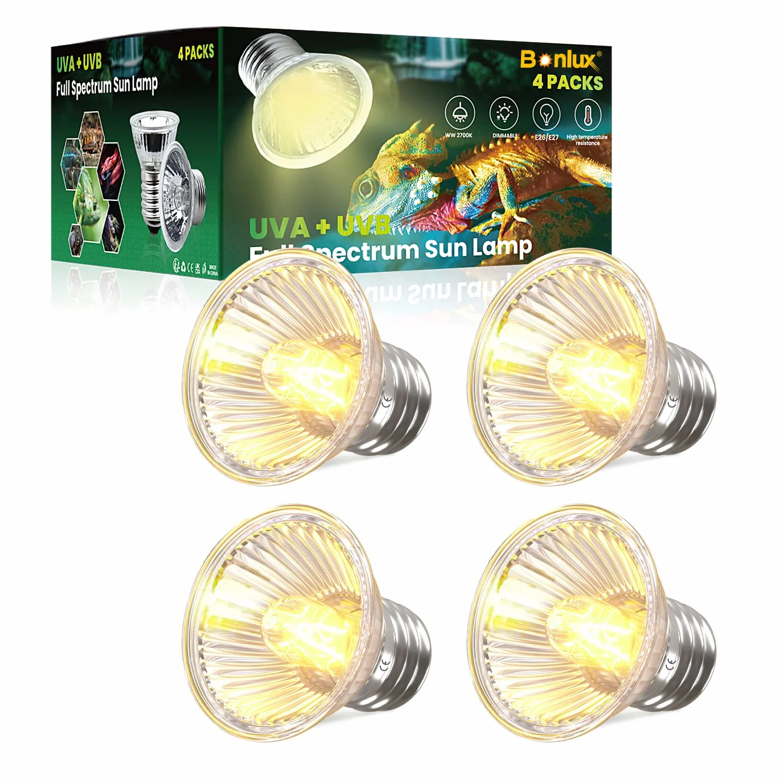 Bonlux Żarówka grzewcza E27 50W LED Lampa Ciepło Żółw Zwierząt 220-240V Żarówka UVA E27 E27 dla gadów akwarium, żarówki siedliska dla zwierząt domowych (4 sztuki)