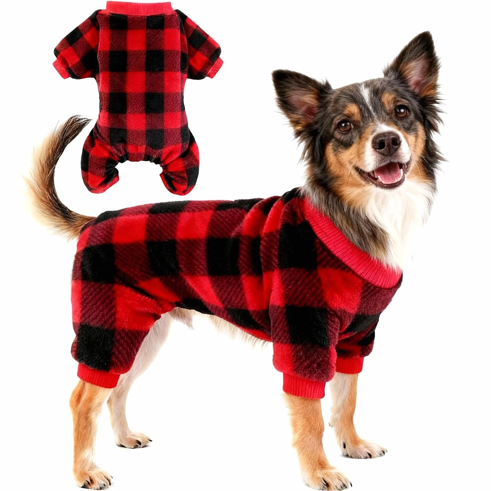Świąteczna piżama dla psa flanelowy sweter w kratkę (czerwony, L)