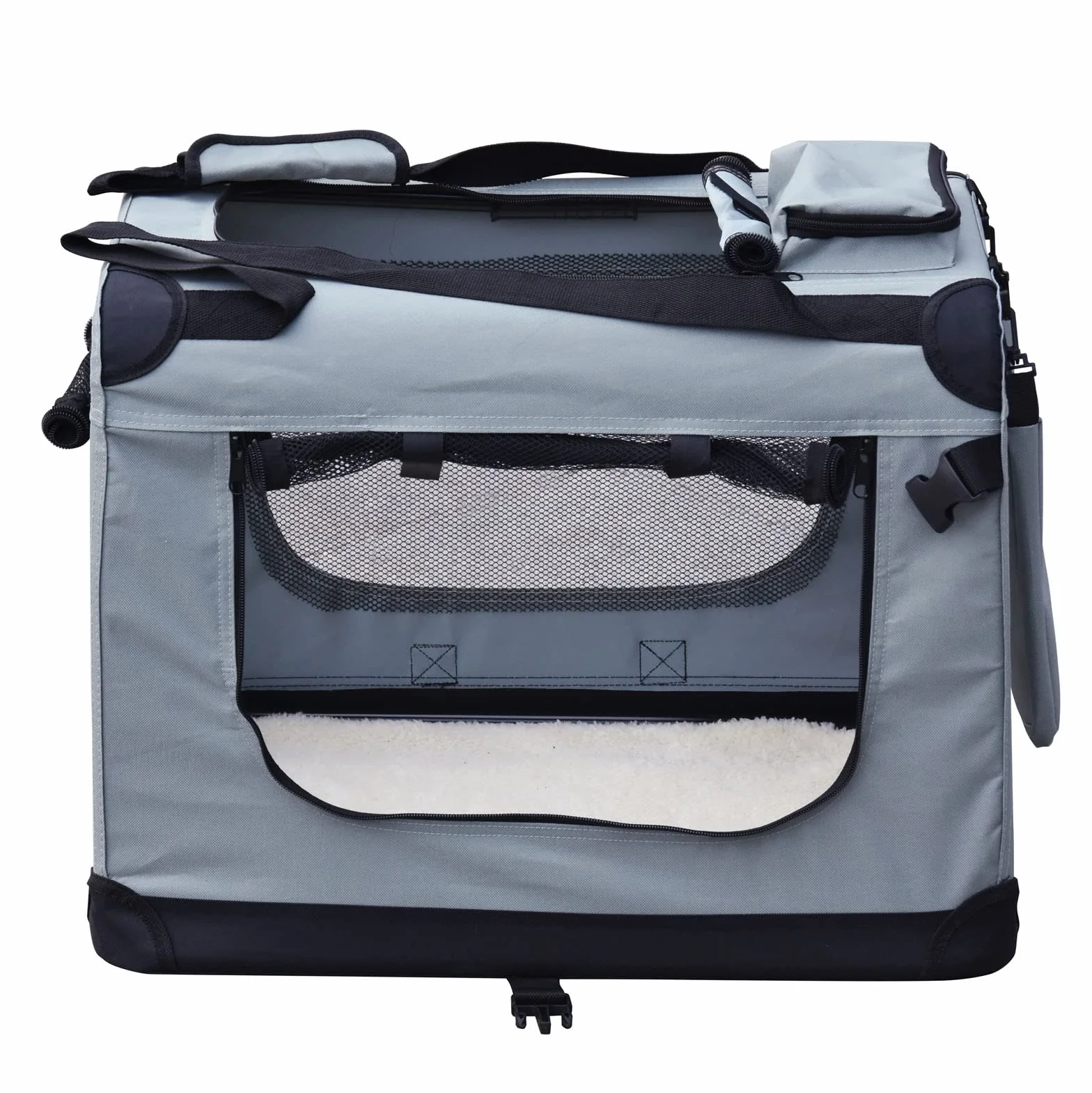 Fudajo Składany transporter dla psa i kota L (70x52x50 cm) szary, klatka transportowa z poduszką, lekka torba do samochodu dla zwierząt do max. 15 kg