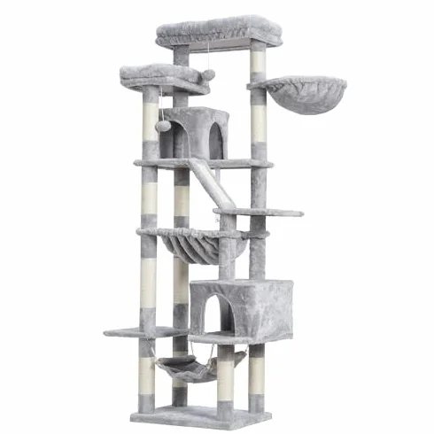 Heybly Kratzbaum 180 cm Ardaí an Chait Túr do Chait Teachtaí le 2 Léimeanna, 2 Mhaighistreachtaí Suímh Mórtha, 2 Hängematten, Corb agus Bord Cráite, Light Gray HCT034W