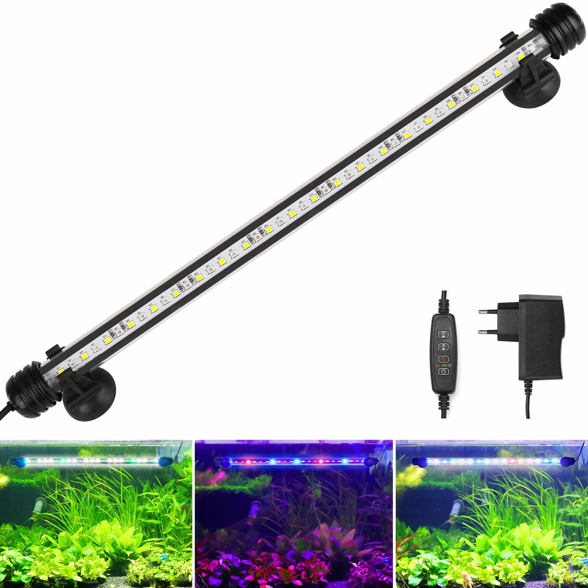 Oświetlenie LED do akwarium – lampa RGB (białe światło) z wbudowanym timerem, możliwość ściemniania, 10 poziomów jasności, IP67, wodoszczelna, do zbiorników ryb i roślin, L-39C