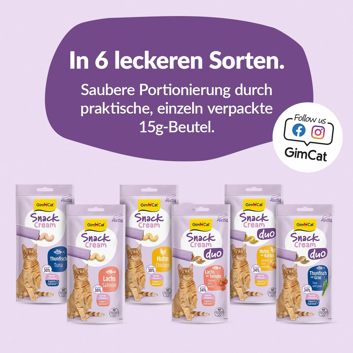 GimCat Snack Cream Tuńczyk – pyszny krem na przekąski dla kotów w praktycznych, pojedynczo zapakowanych porcjach – 6 sztuk (6 x 15 g)