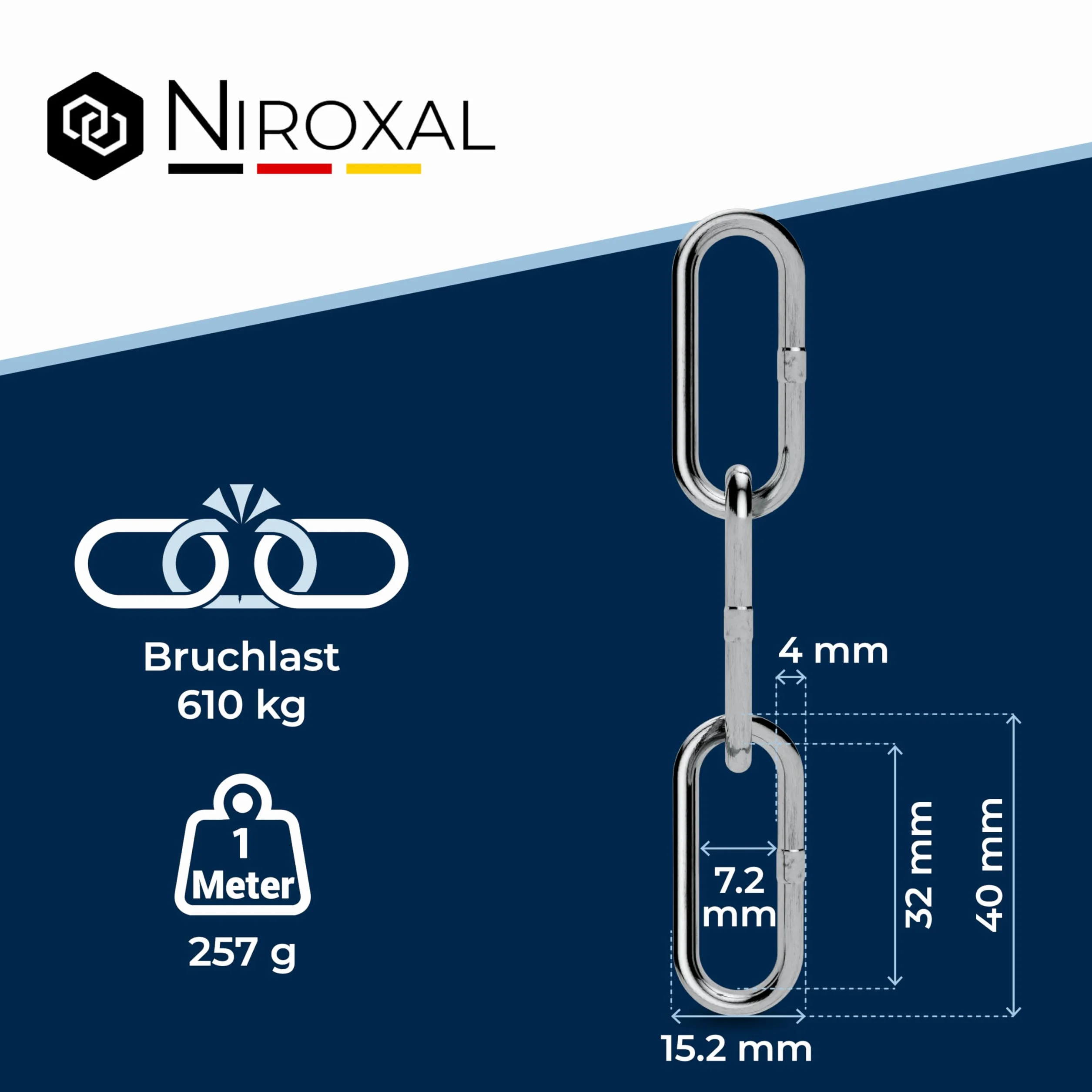 Łańcuch ze stali nierdzewnej 316 klasa morska 4 mm długie ogniwo DIN 763 DIN 5685 łańcuch kotwiczny 1 m 1 sztuka NietFullThings