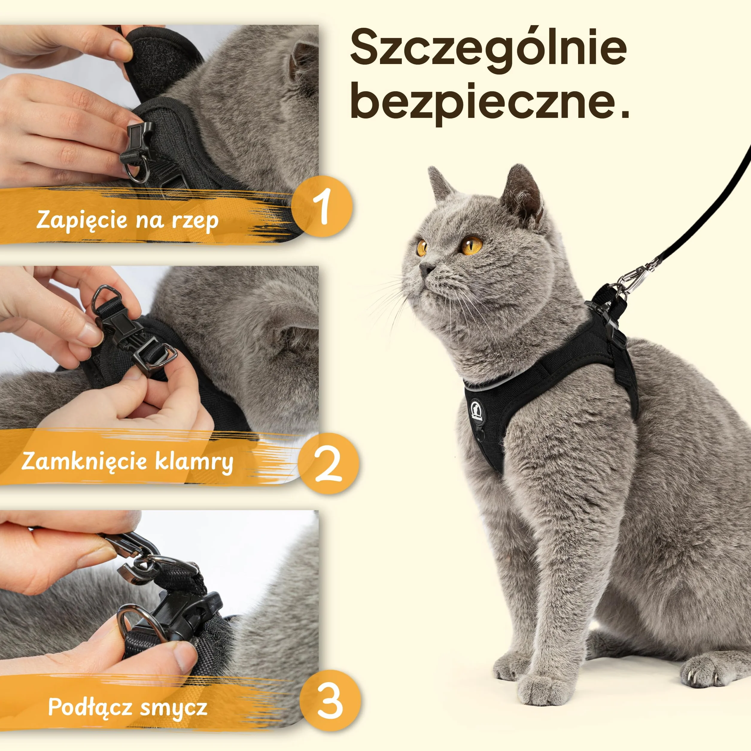 Tierhood Zestaw Uprzęży dla Kota ze Smyczą Miękka Wygodna Regulowana Wytrzymała Czarny Rozmiar S