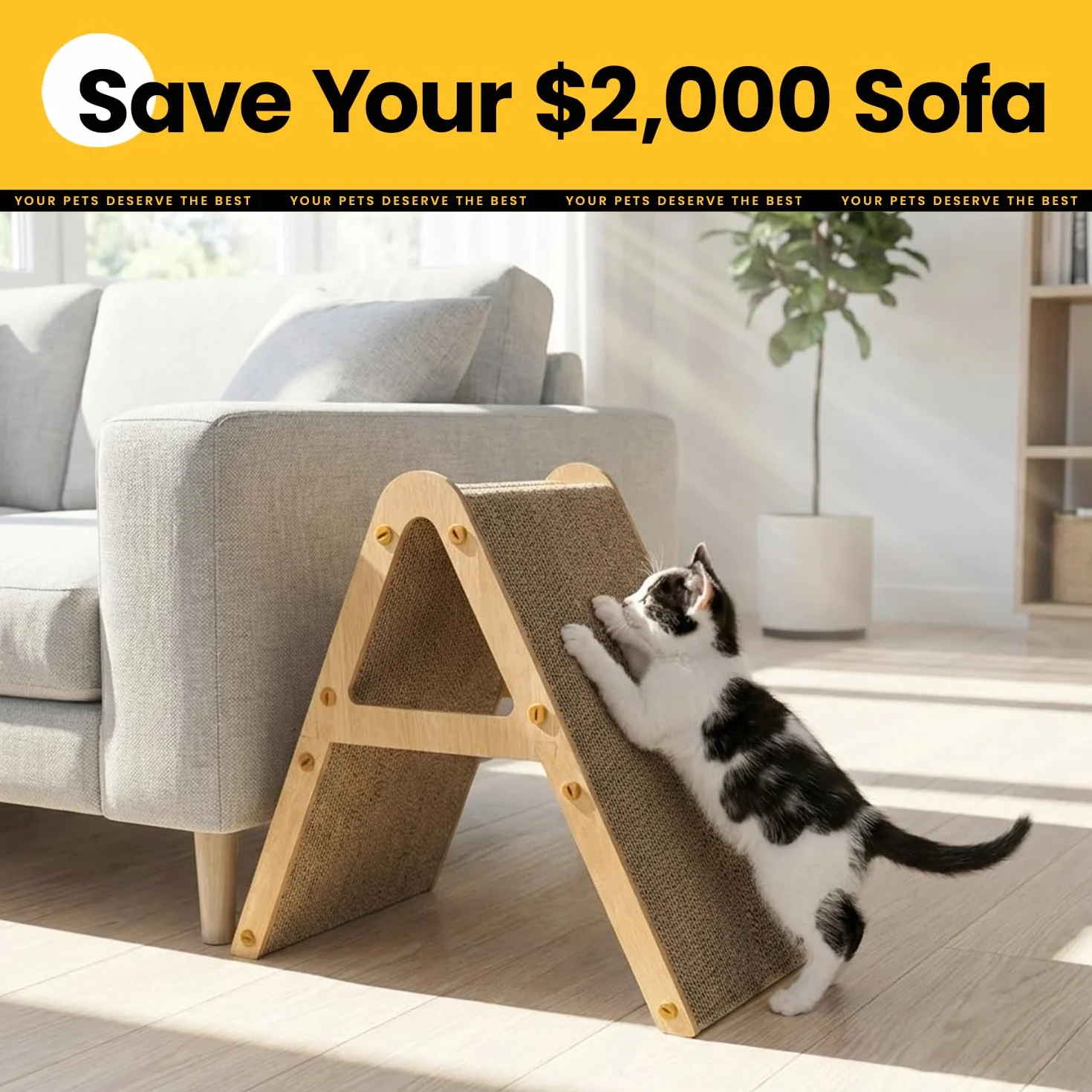 Conlun A-Frame Cat Scratching Board 2w1 Vertical Horizontal Cardboard Scratcher with Wooden Stand for Furniture Protection